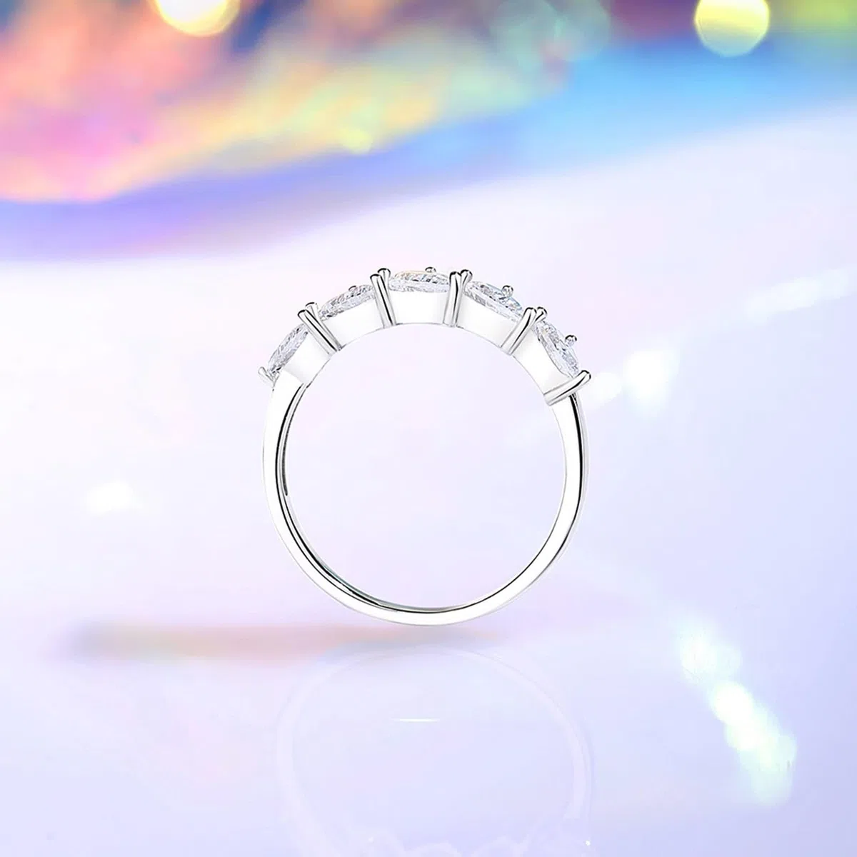 Anillo de Matrimonio para mujer, juego de anillos de boda de 4 x 6 mm, moissanita, oro blanco/platino 950