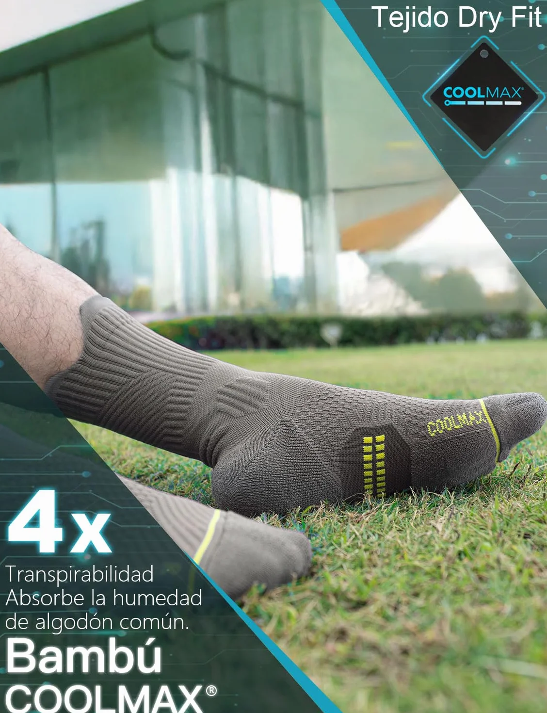 Calcetines de compresión de viscosa de bambú para correr, atletismo, senderismo, baloncesto, entrenamiento (FR/ES, 42-47, Gris Negro)