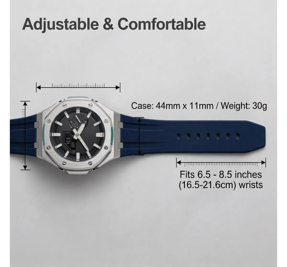Repuesto Correa de Reloj de Silicona con Bisel de Acero Inoxidable 316L compatible con Casio G-Shock GA-2100 / GA-2110 | Azul
