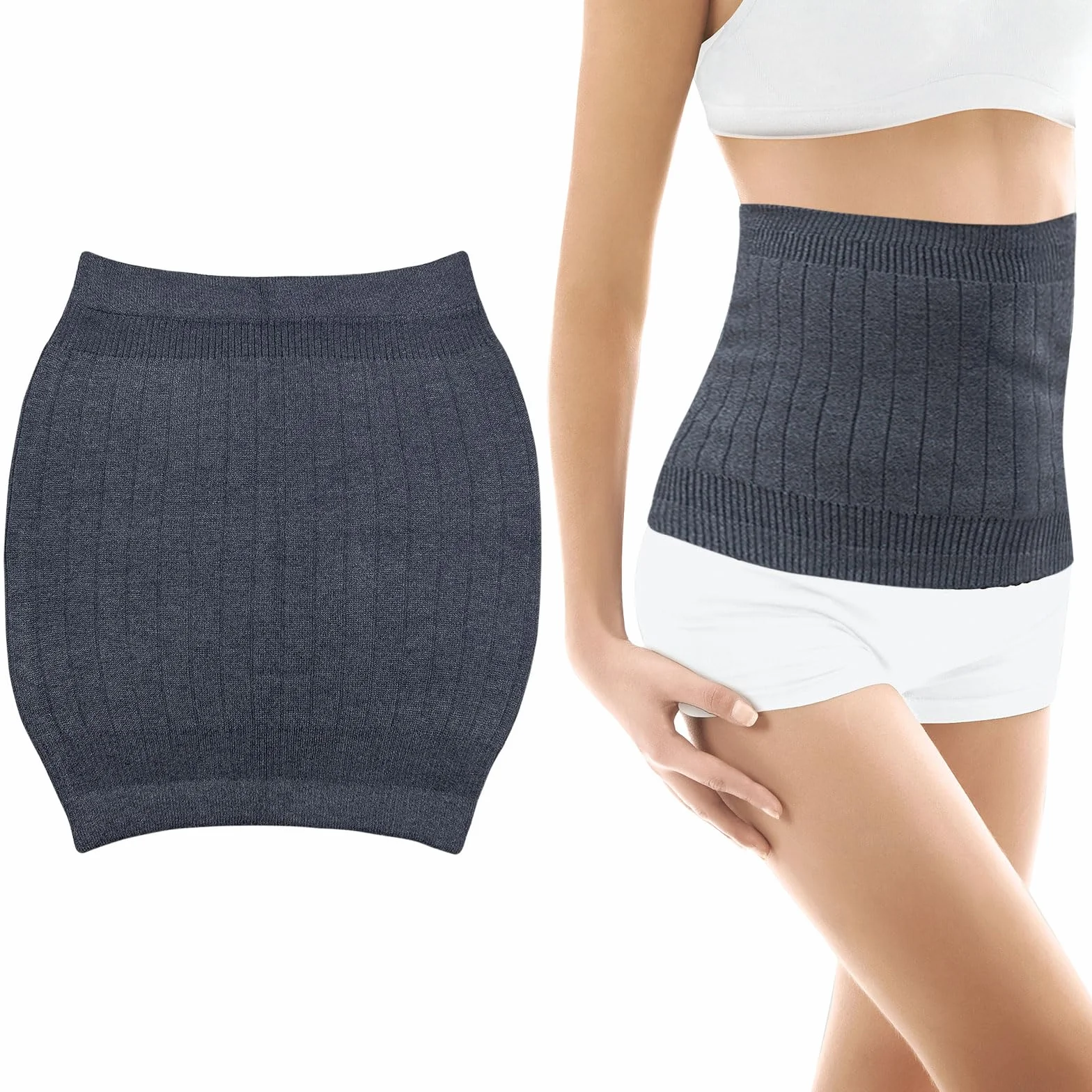 Calentador de Riñones de Lana para Mujer Calentador de Riñones para Mujer Cinturón Lumbar Lana Cinturón de Punto Cinturón Lumbar Lana Calentador para Mujer, Talla única (Gris)