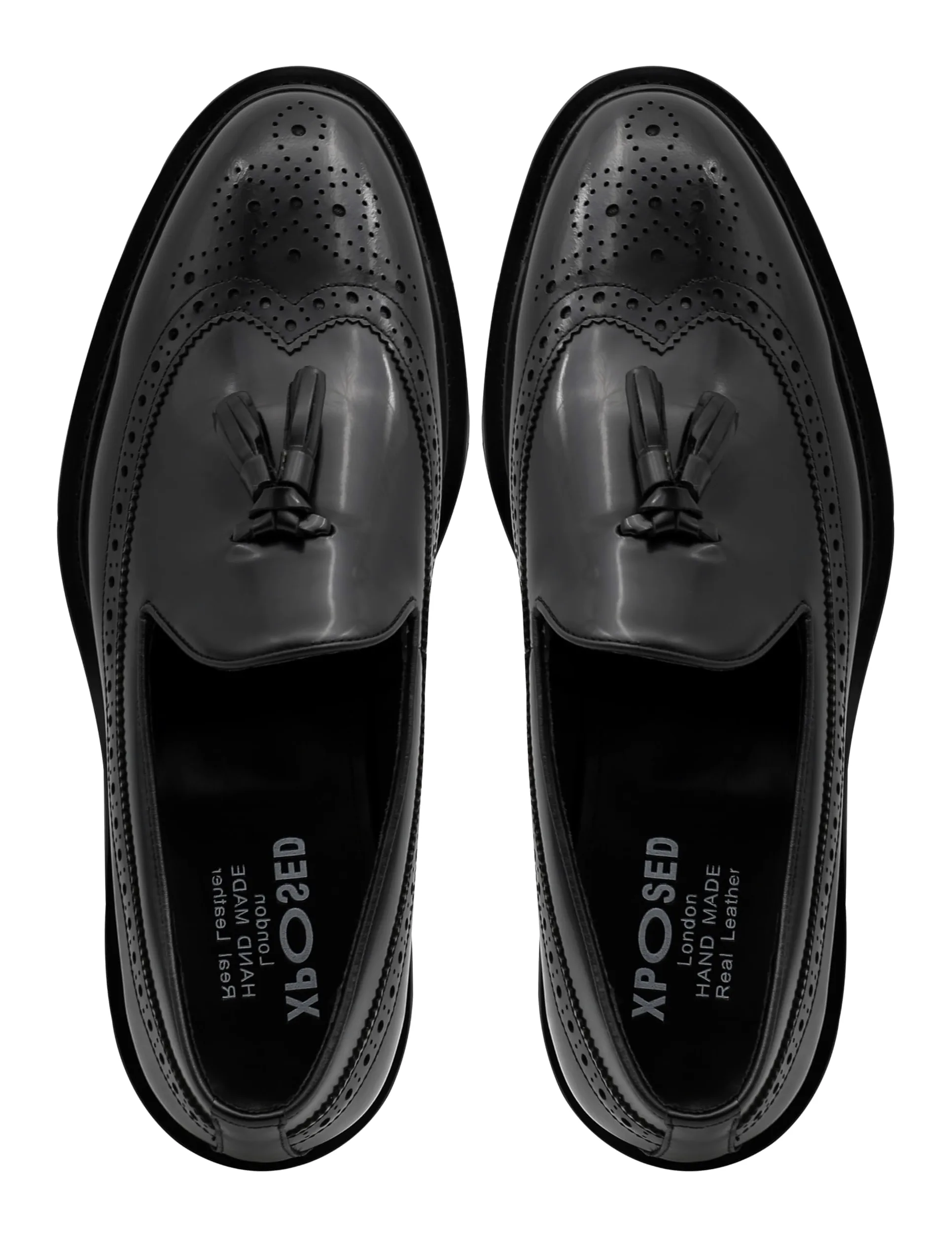 Mocasines de Cuero Genuino Brillante con borlas Estilo Retro Hechos a Mano con Suela de Goma y Suela Dentada para Hombre