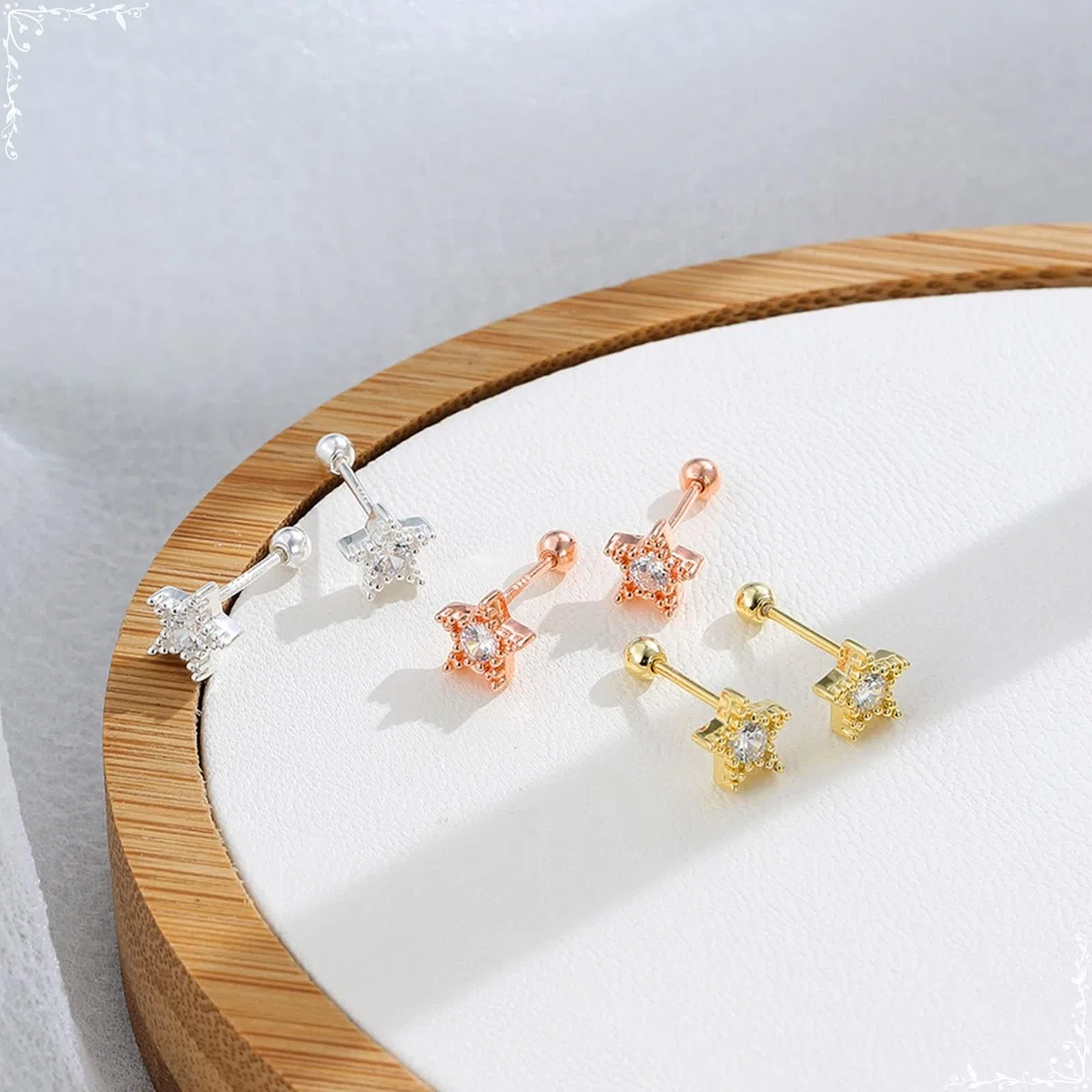 Pendientes de mujer de oro rosa 750, pendientes para mujer sencillos con estrella redonda de diamante para cumpleaños, para novia, oro amarillo