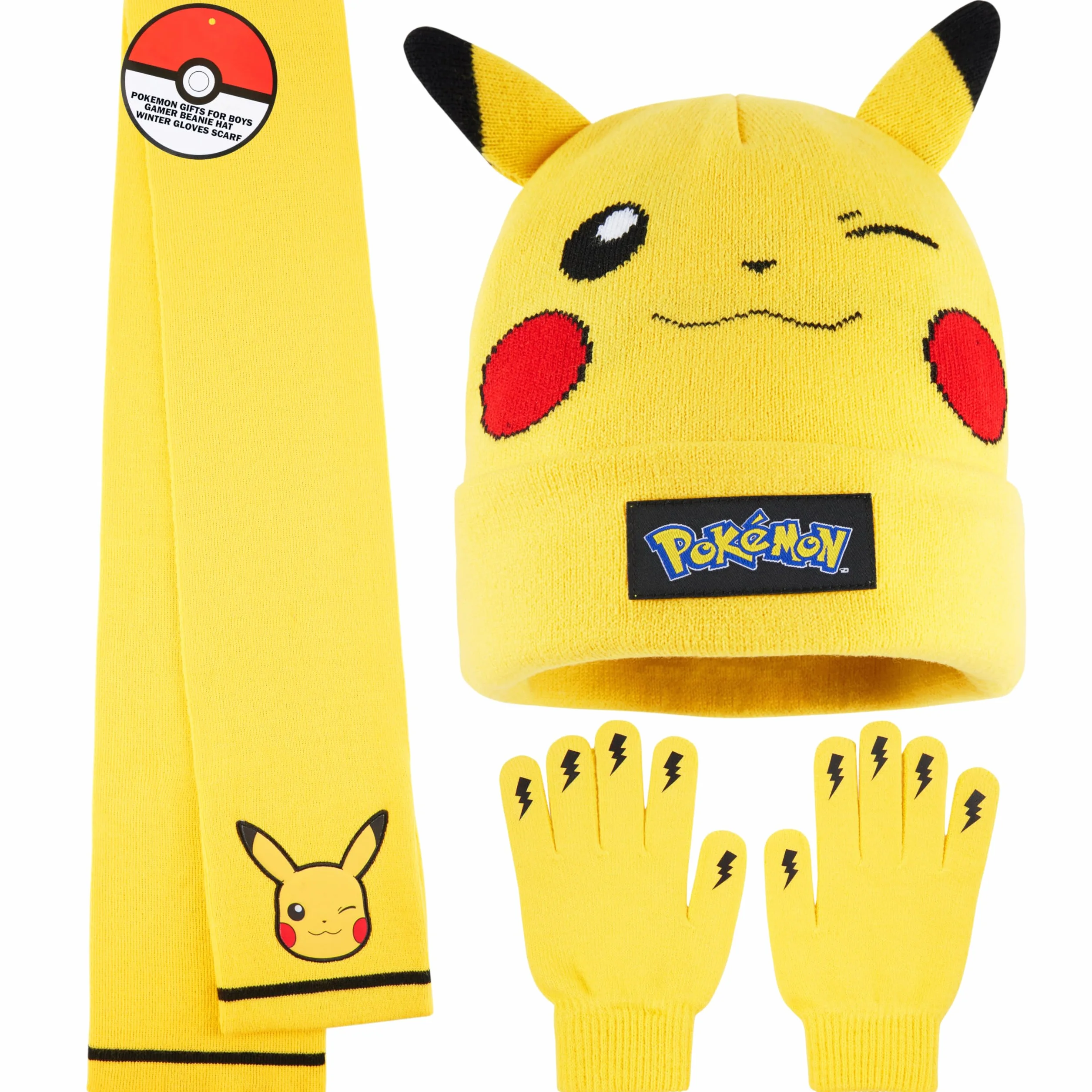 Pokémon Conjunto Bufanda y Gorro y Guantes Niño 8-10 Años, Pikachu Accesorios de Invierno Suave para Frío, Regalos de Anime
