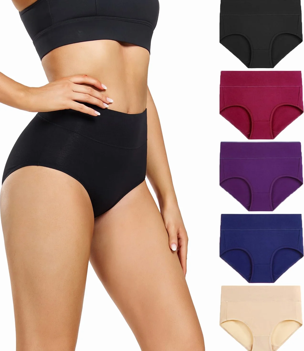 Wirarpa Bragas Mujer Algodón Culotte Cintura Alta Faja Reductora Pack 5