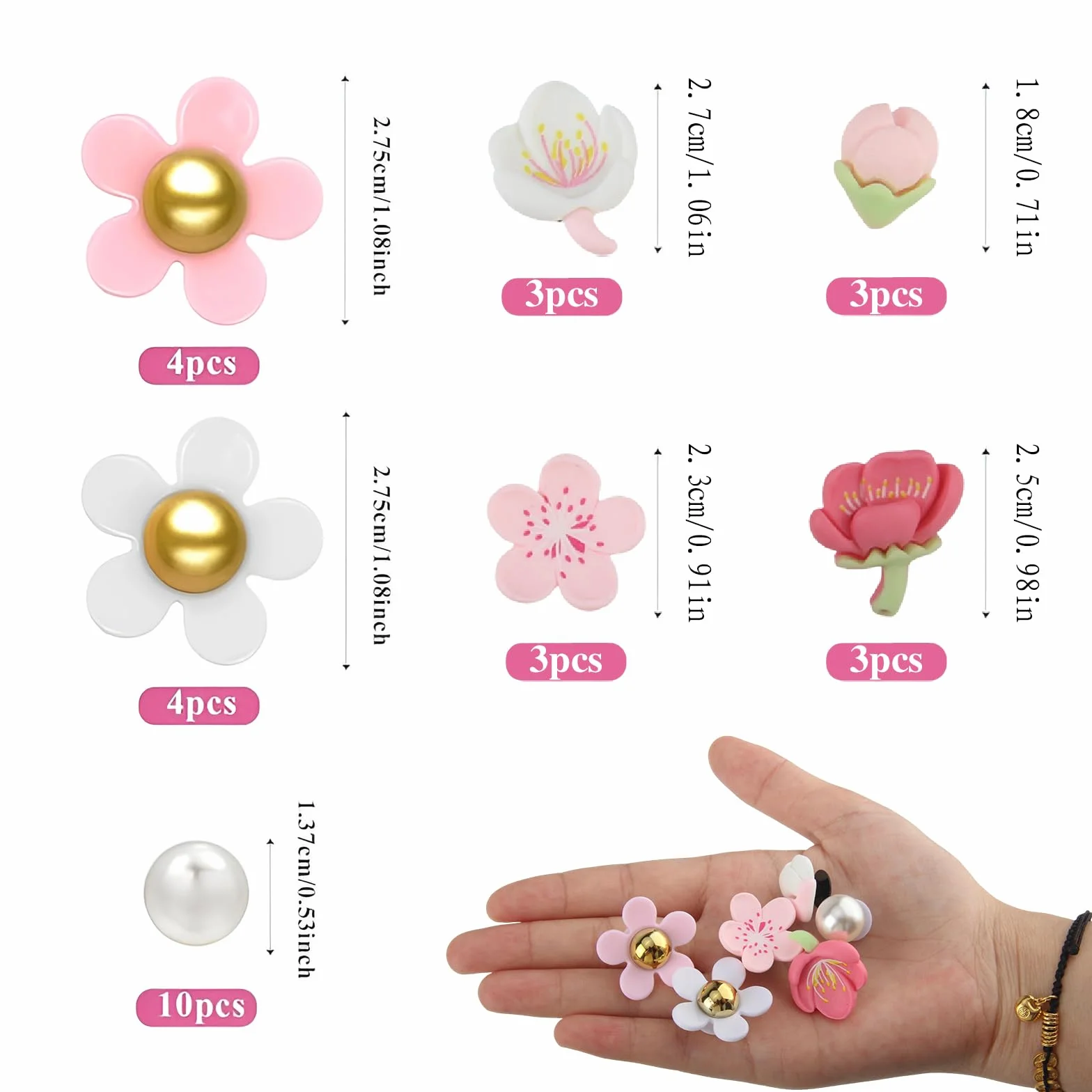 DBALL 30 Piezas Pin Crocs Moda Rosa Flor De Cerezo Pins Para Accesorios Crocs Con Perlas Dulce Lindo Adecuado Para Damas y Niños Sandalias Decorativas
