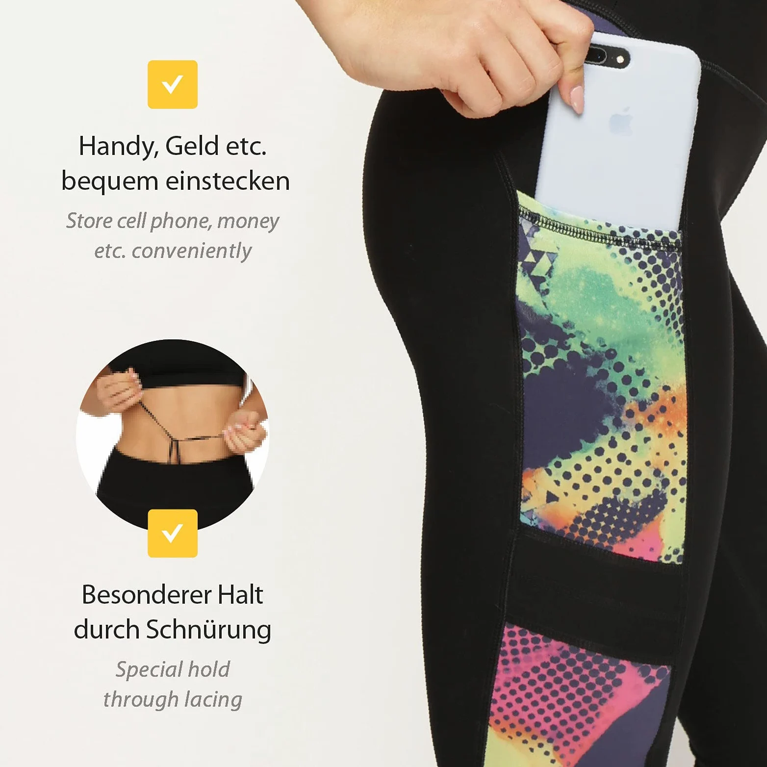 VS Capri - Leggings Deportivos con Bolsillo para el teléfono móvil, 3 Bolsillos Laterales, 3/4 Leggins, para el móvil, Las Llaves, Tarjetas de crédito y Otros Mallas Deportivas para Fitness