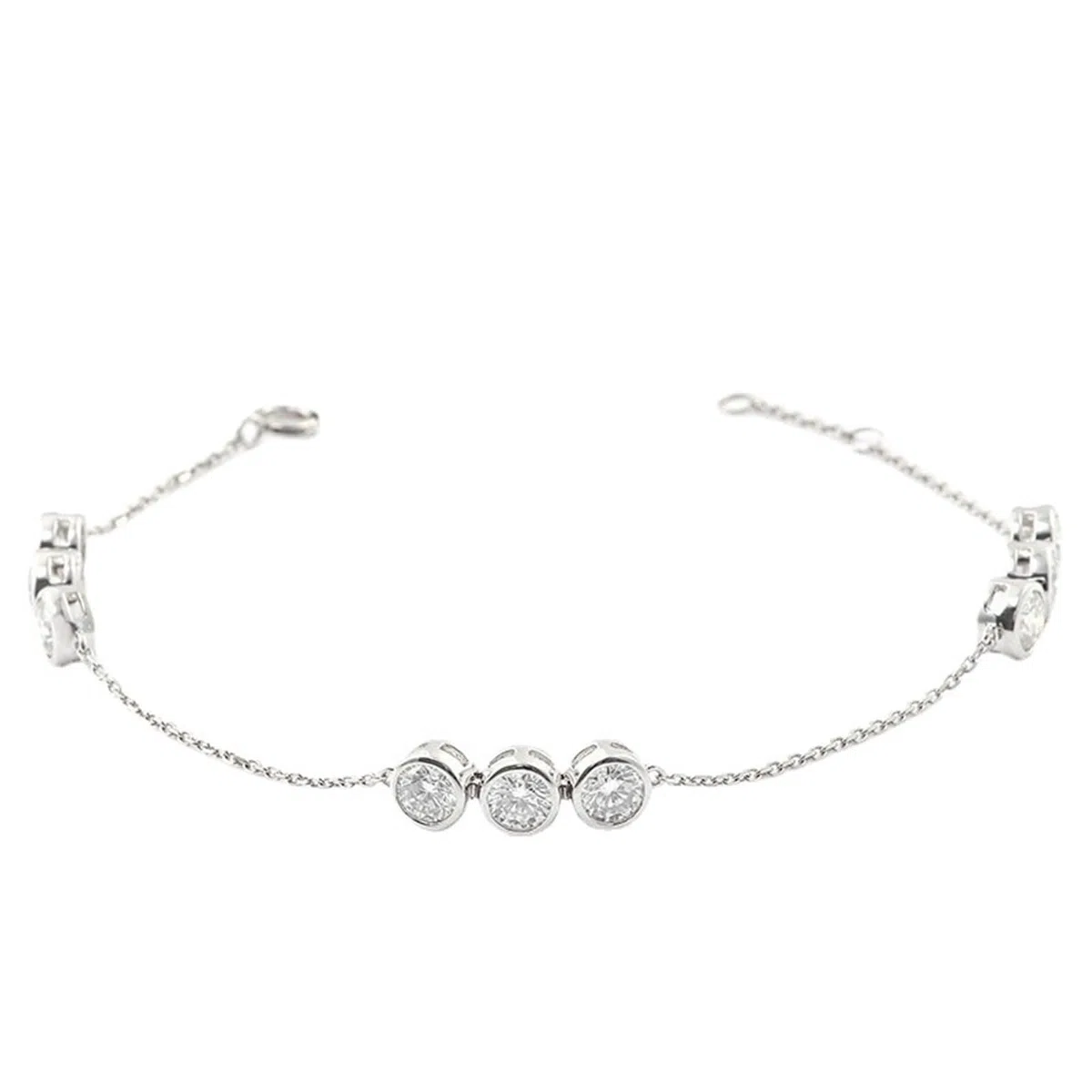 Pulsera de cadena de oro blanco para mujer con moissanita redonda de 4 mm
