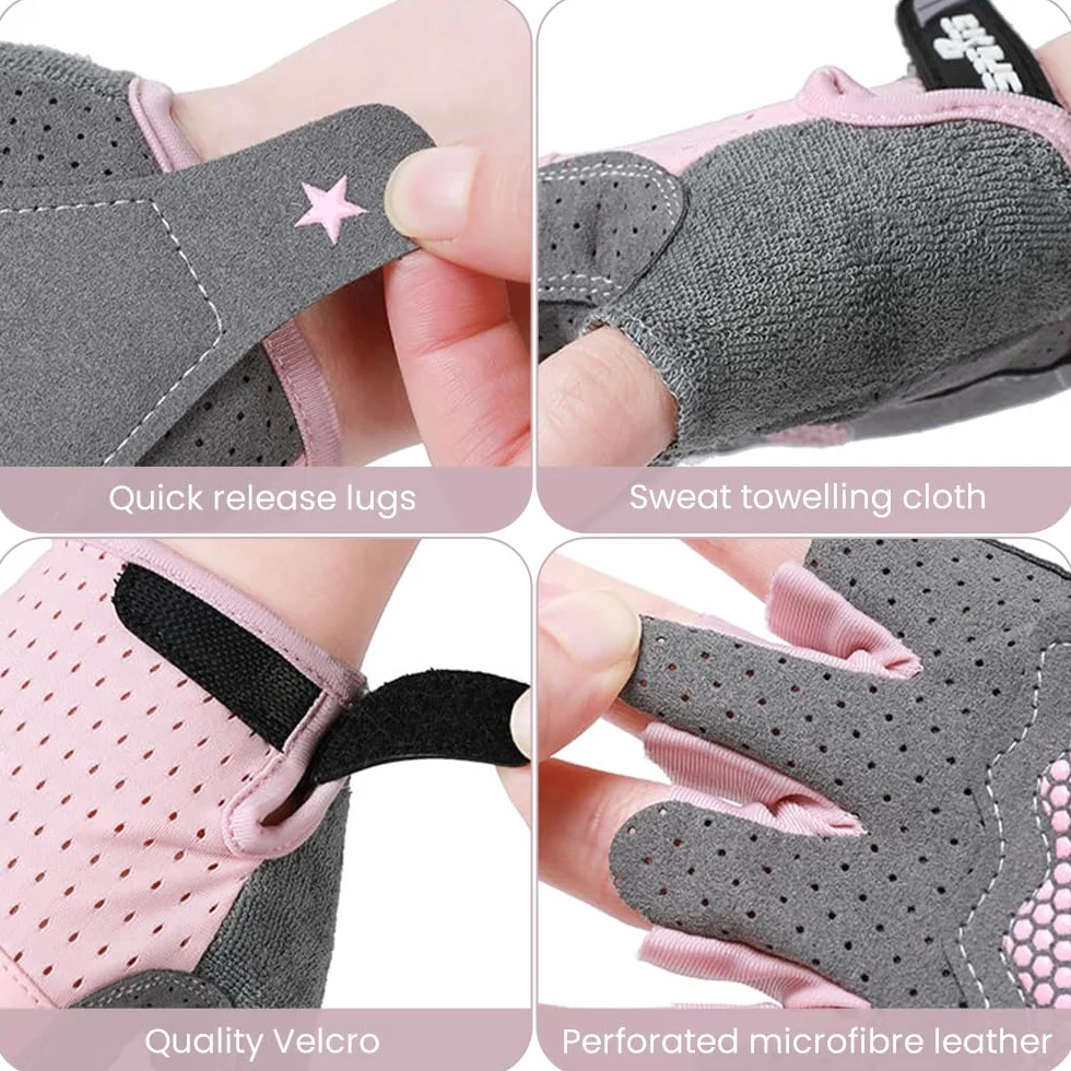 Guantes Bici Niño,Guantes Niño,Guantes Sin Dedos,Palms Protección Antideslizantes Cómodos y Transpirables para Patinaje sobre Hielo, Bicicletas, Scooters, Clases de Educación Física(Rosa,M)