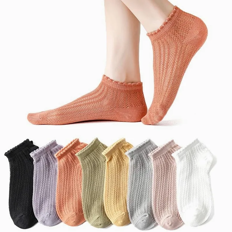 Calcetines cortos de mujer mezcla algodón | Multicolor 5 pares EU34 Calcetines invisibles de malla fina de verano