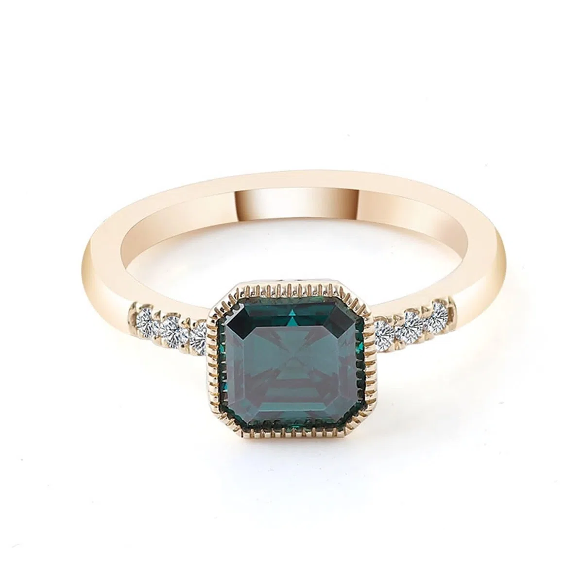 Anillos para mujer dedo medio, anillo de boda cuadrado con verde esmeralda fabricada en laboratorio