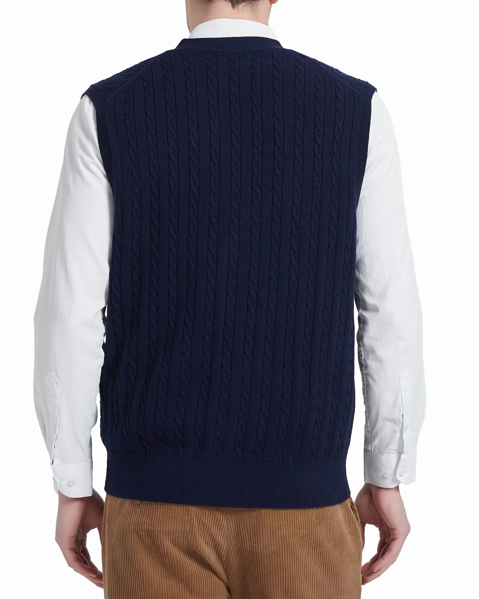 Kallspin Hombres de Lana Blend Chalecos Suéter V Cuello de Punto de Cable sin Mangas de Tejido Tricotado Botón Cardigan
