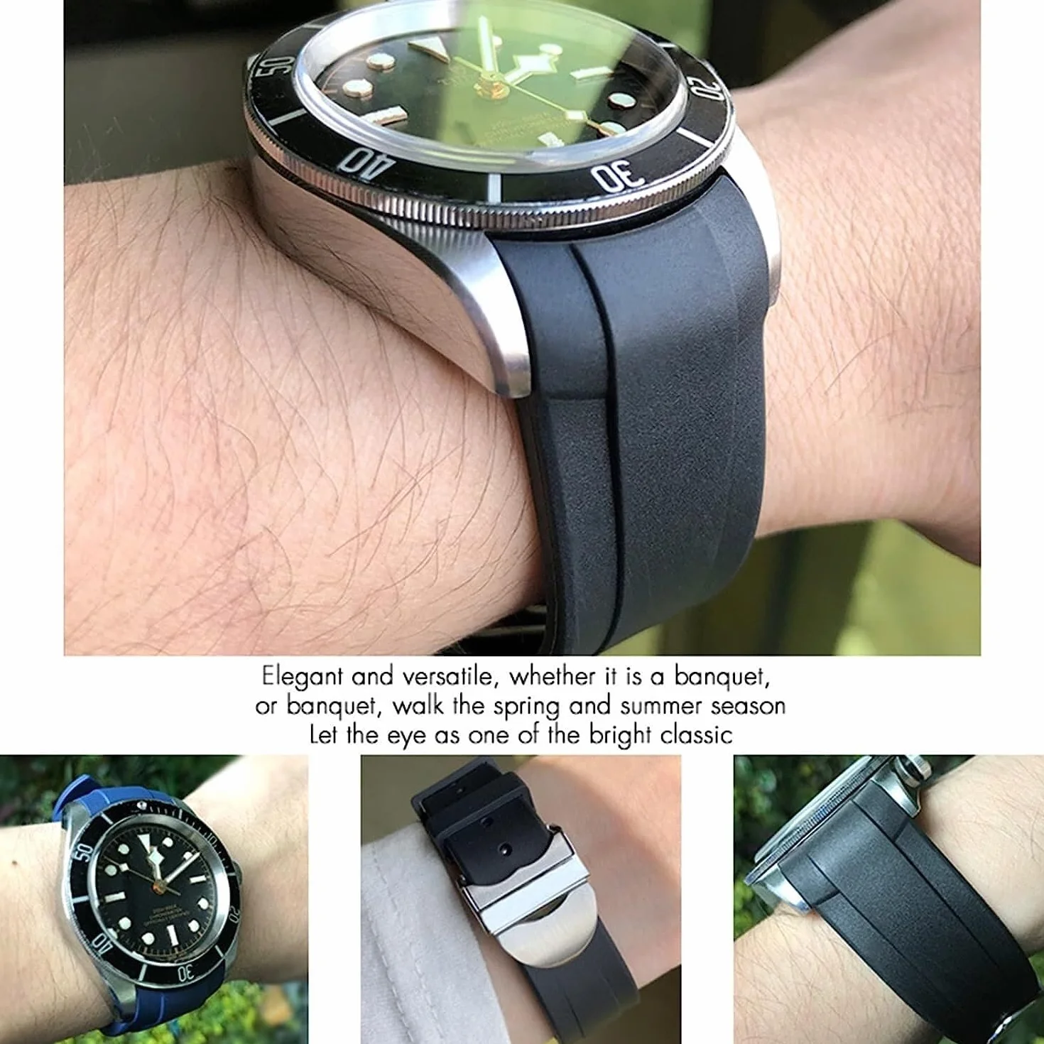 XJBTBA Correa de Reloj de Caucho Natural para Tudor Pelagos 1958 Pelagos Pin/Hebilla Plegable Correa de Silicona 20mm 22mm