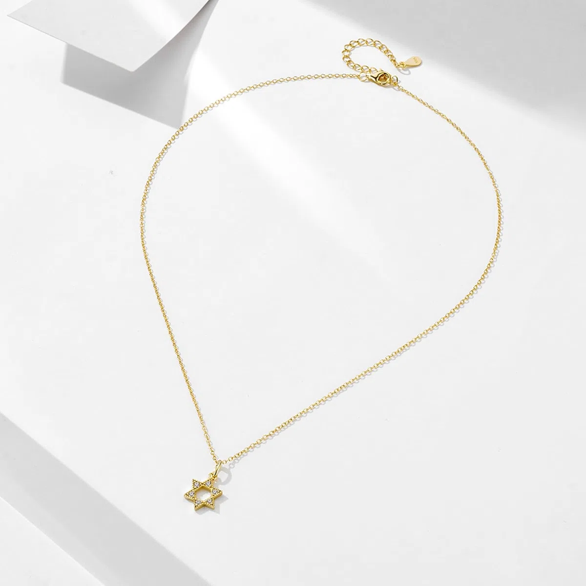Collar de oro de 18 quilates para mujer, oro amarillo de 9 quilates, 14 quilates, 18 quilates, 9,6 x 11 mm, collar con colgante de estrella con diamante creado en laboratorio, cadena Rolo: 40 +