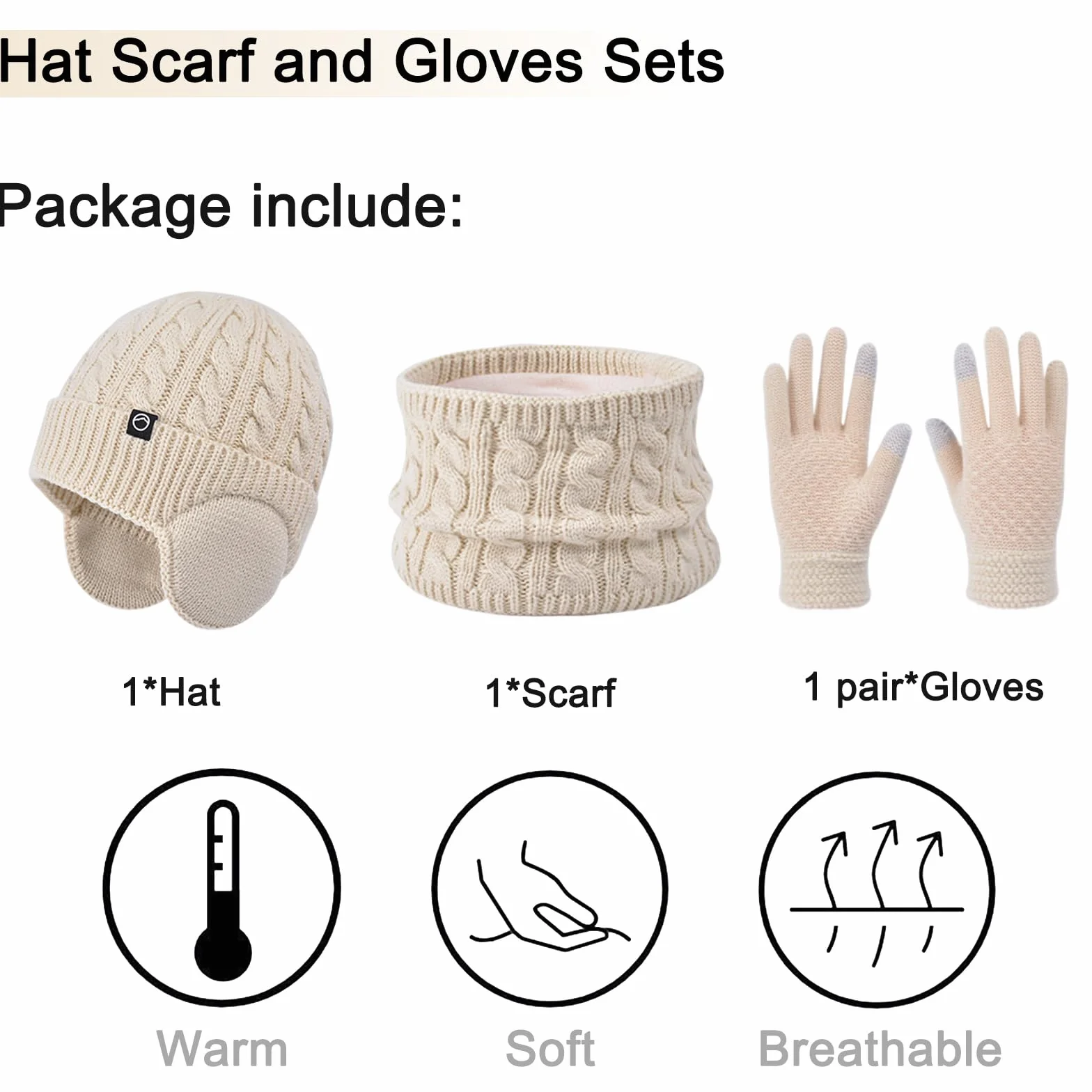 Niños Conjunto Gorro de Punto Bufanda Guantes Set 3 en 1, Invierno Cálidos Beanie con Orejeras Caliente Bufanda Pantalla Táctil Guantes para Niños Niñas 4-10 Años