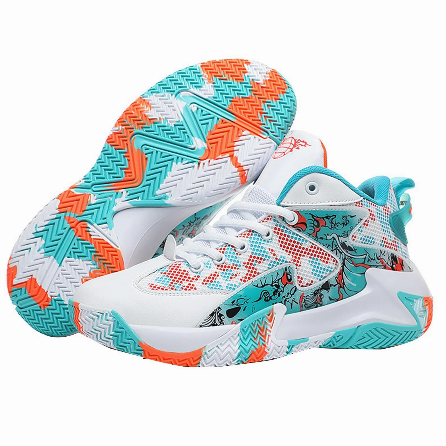 Zapatillas de baloncesto para hombre y mujer, con diseño gráfico de baloncesto, correr, pareja ligera de malla, zapatillas altas con cordones, zapatos de deporte con punta redonda reforzada para