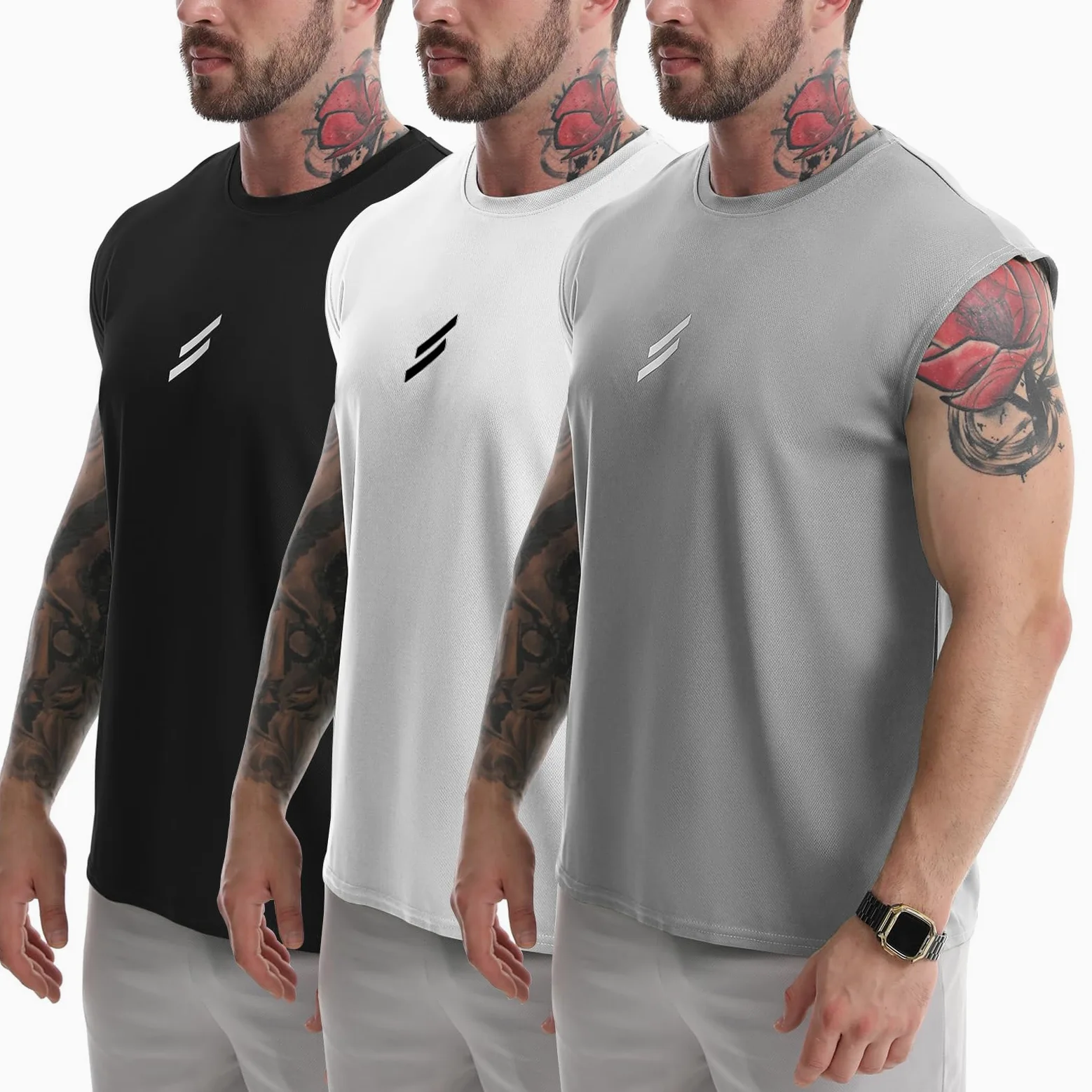 Camisetas sin mangas para hombre, paquete de 3 unidades, material de malla de secado rápido, atlético, correr, gimnasio, playa, fitness