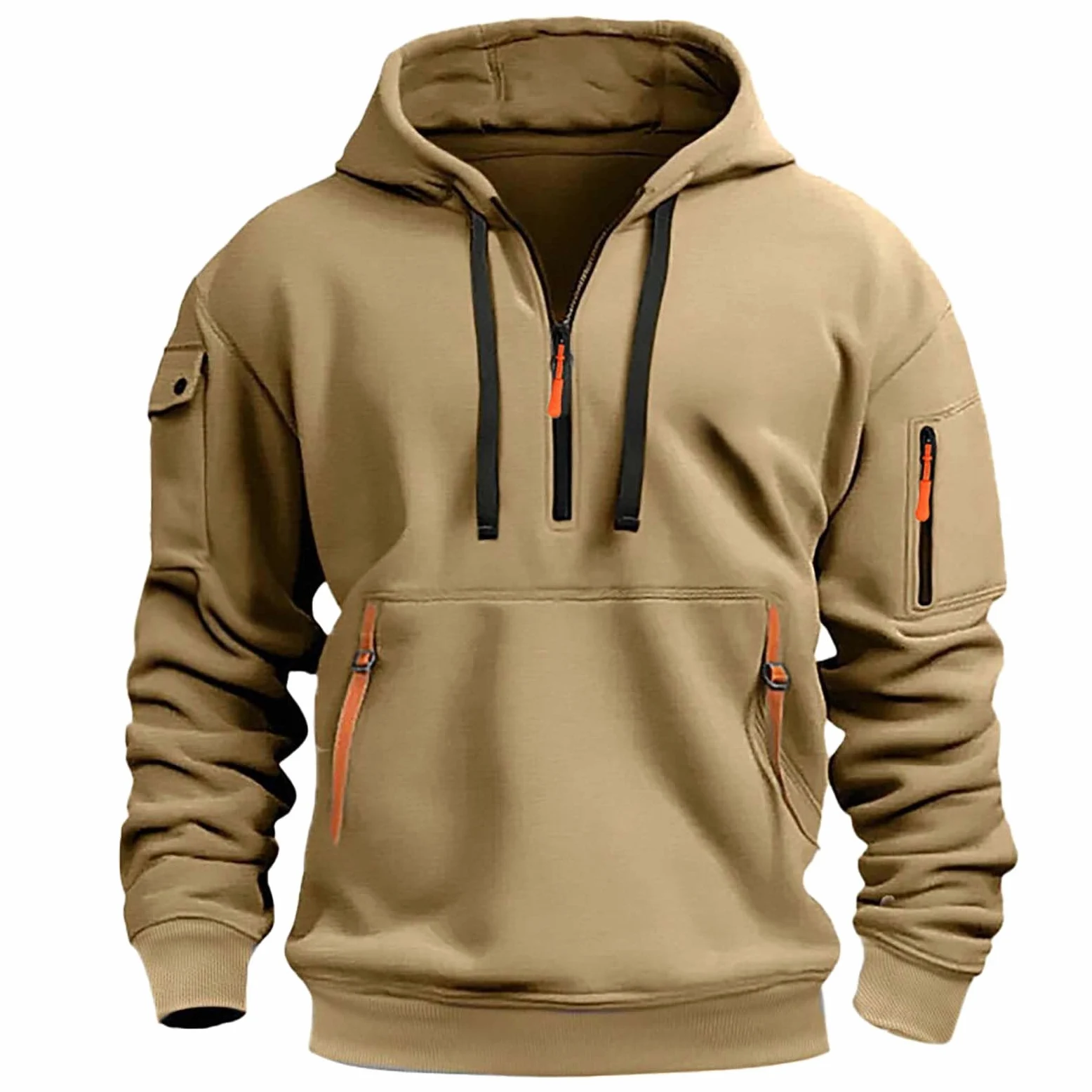 Sudadera de verano para hombre con cremallera de manga larga Sudaderas de verano de color liso con capucha y cordón cómodo cremallera ligera camiseta casual top de moda para el uso diario y