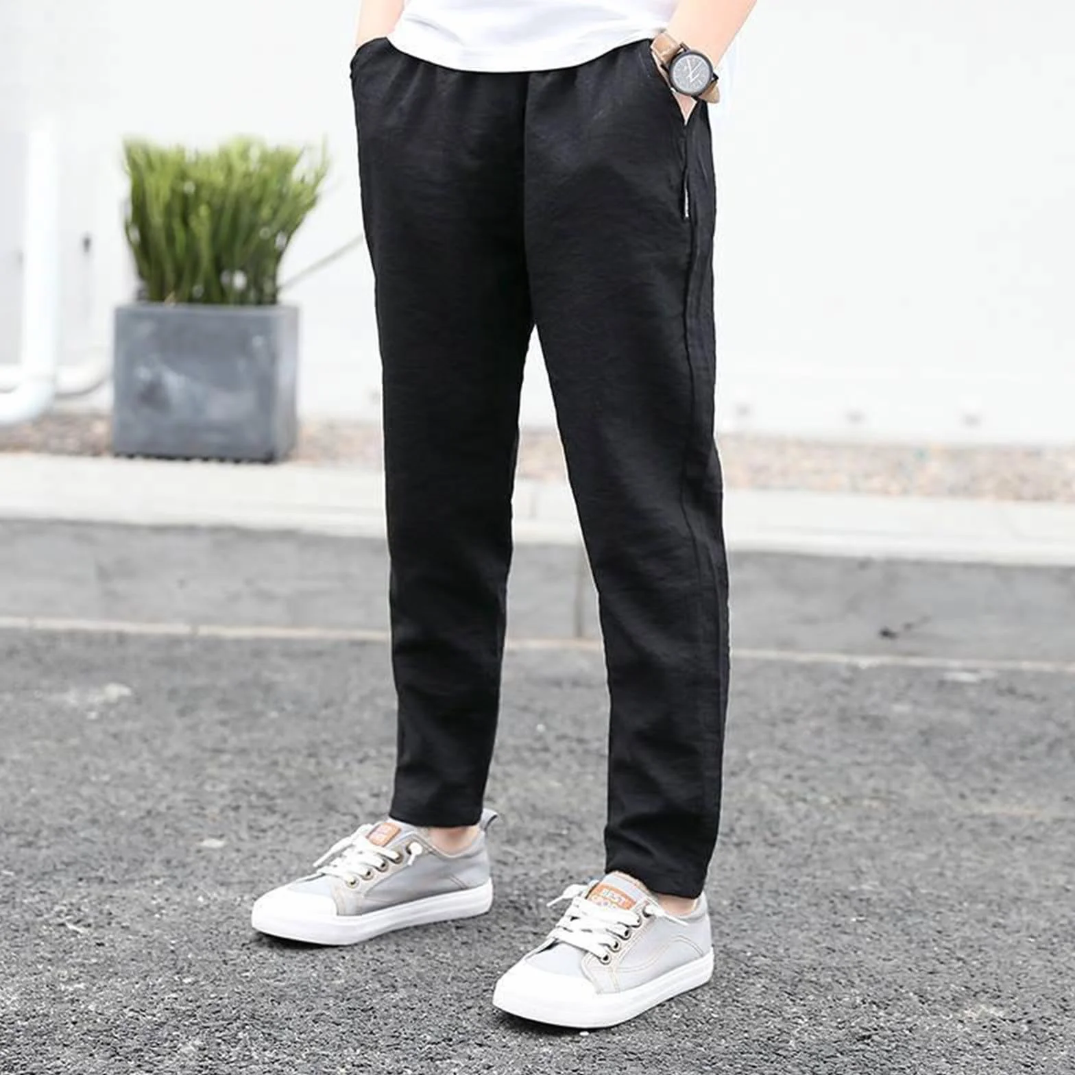 Pantalones de lino para niños cintura elástica cómodos primavera verano