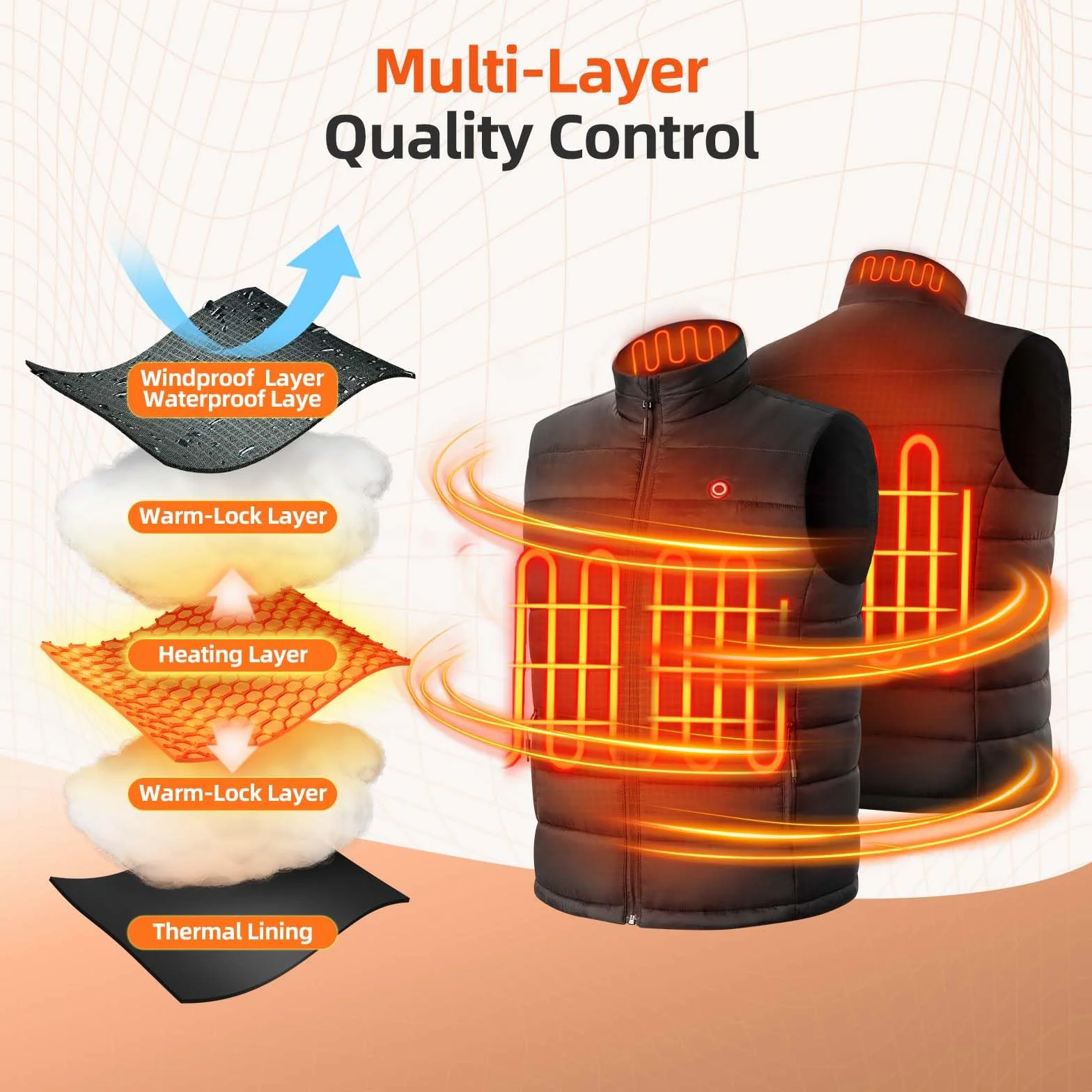 Chaleco Calefactable Hombre con Control por APP - Chaqueta Calefactable Eléctrica Ligera con Batería, 4 Niveles de Calor para Cazar, Esquiar, Senderismo y Caminar con el Perro
