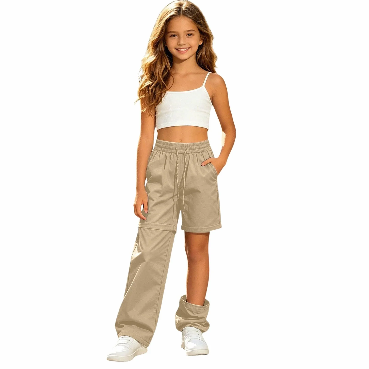Genérico Pantalones Senderismo Niña, Pantalones de Trekking Impermeables, Pantalon de Exterior Perneras Desmontable, Deportivos Pantalones para Uso Diario y al Libre, Pantalones Cargo