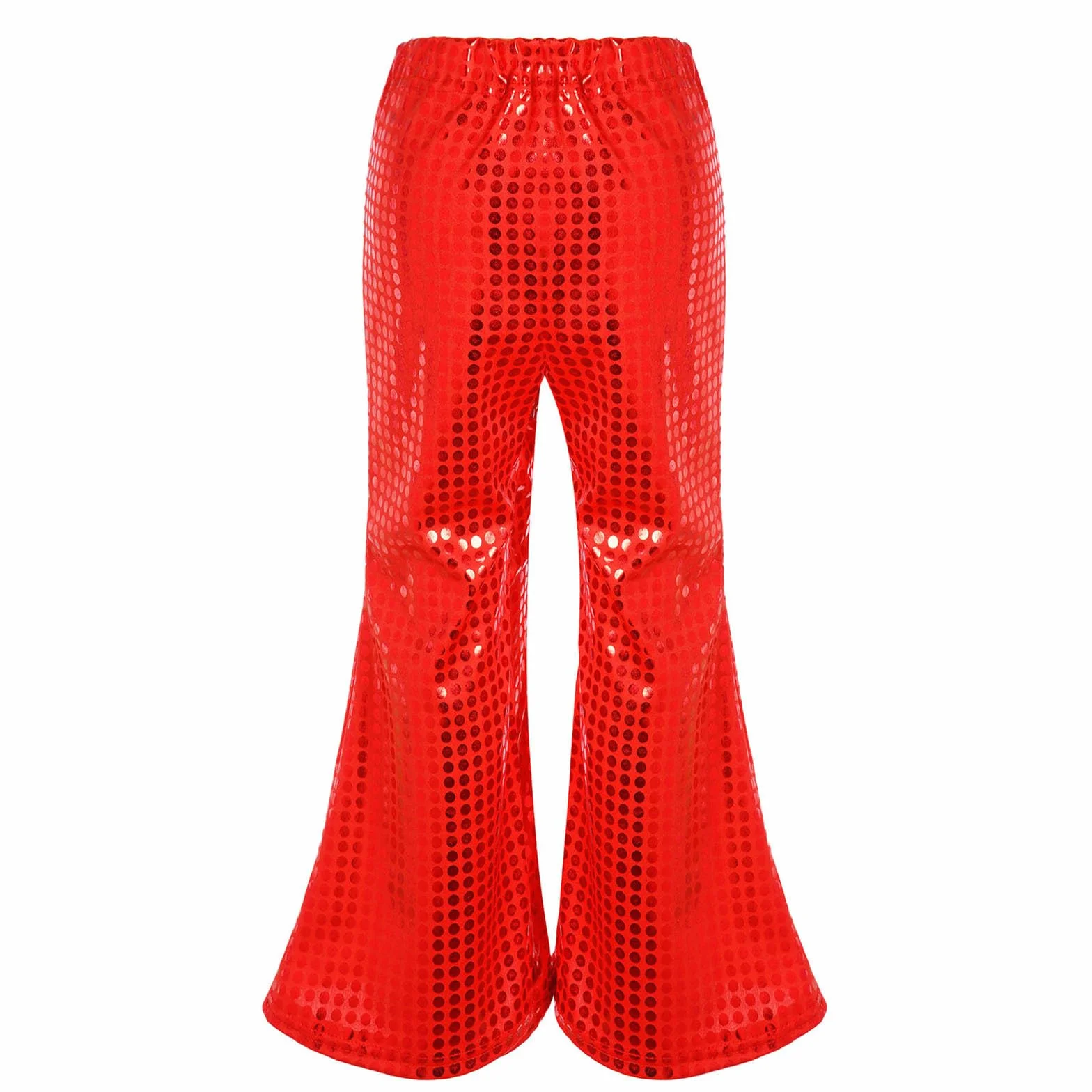 Pantalones Largos Acampanados Lentejuelas Niño Niña Retro Cuero Metálico Brillante Danza Jazz Cintura Elástica Baile Fiesta
