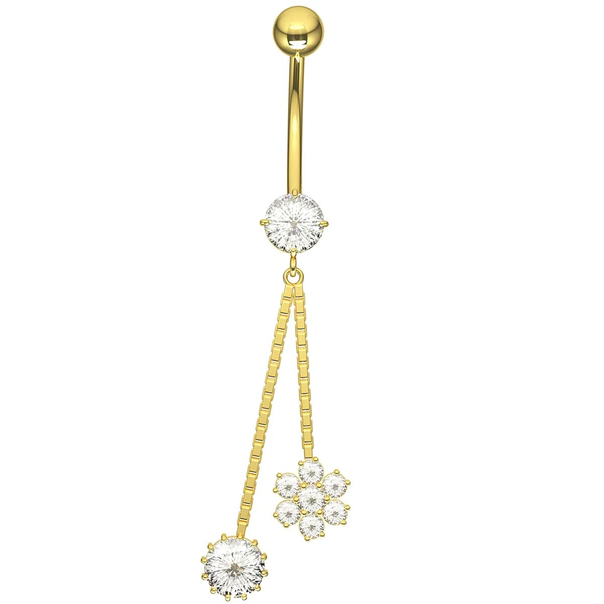 Piercing para ombligo de oro amarillo macizo de 14 quilates con circonita cúbica y colgante redondo en caja, joyería para ombligo de 14 quilates, calibre 14, 14 Gauge - 12mm Length,