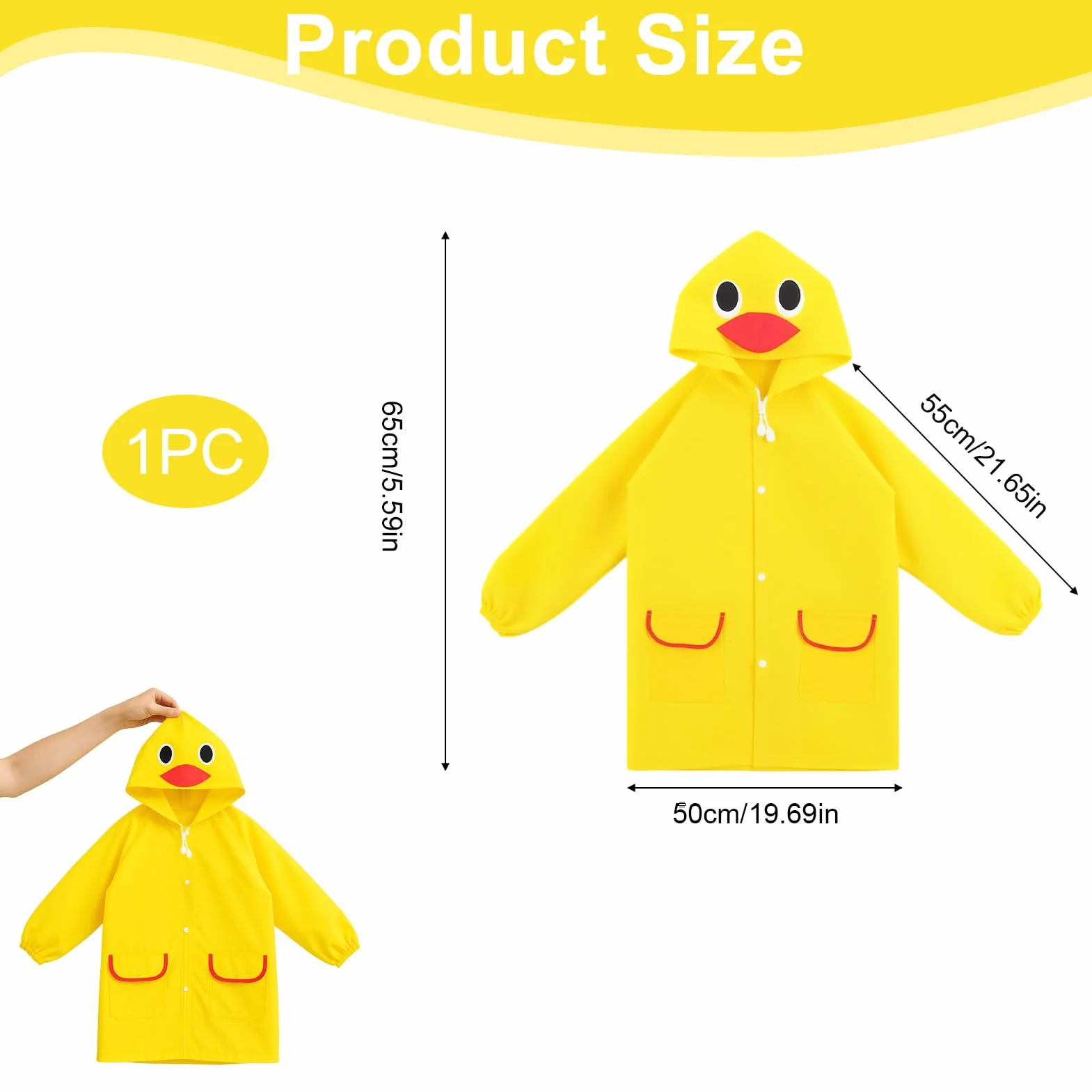 Chubasquero Niño Niña | Impermeable Infantil 3-7 Años | Poncho de Lluvia con Capucha | 5 Diseños Animados (Patito, Oso, Fresa, Conejo, Rana) | Unisex 80-130 cm | para Colegio y Parque al Aire Libre