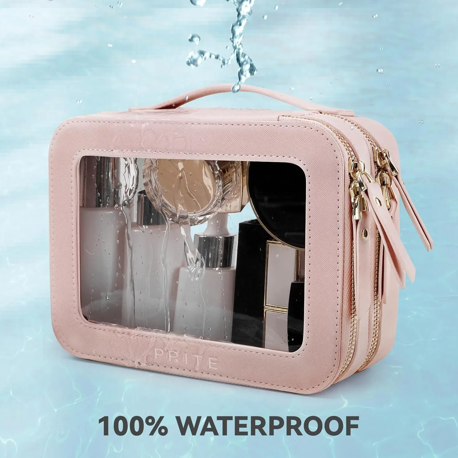 Prite Neceser Transparente De Maquillaje para Viajes | Cuatro Tamaños, Resistente Al Agua, Homologado TSA, Transparente, Artículos Para Automoción, Piel Vegana, PVC Transparente