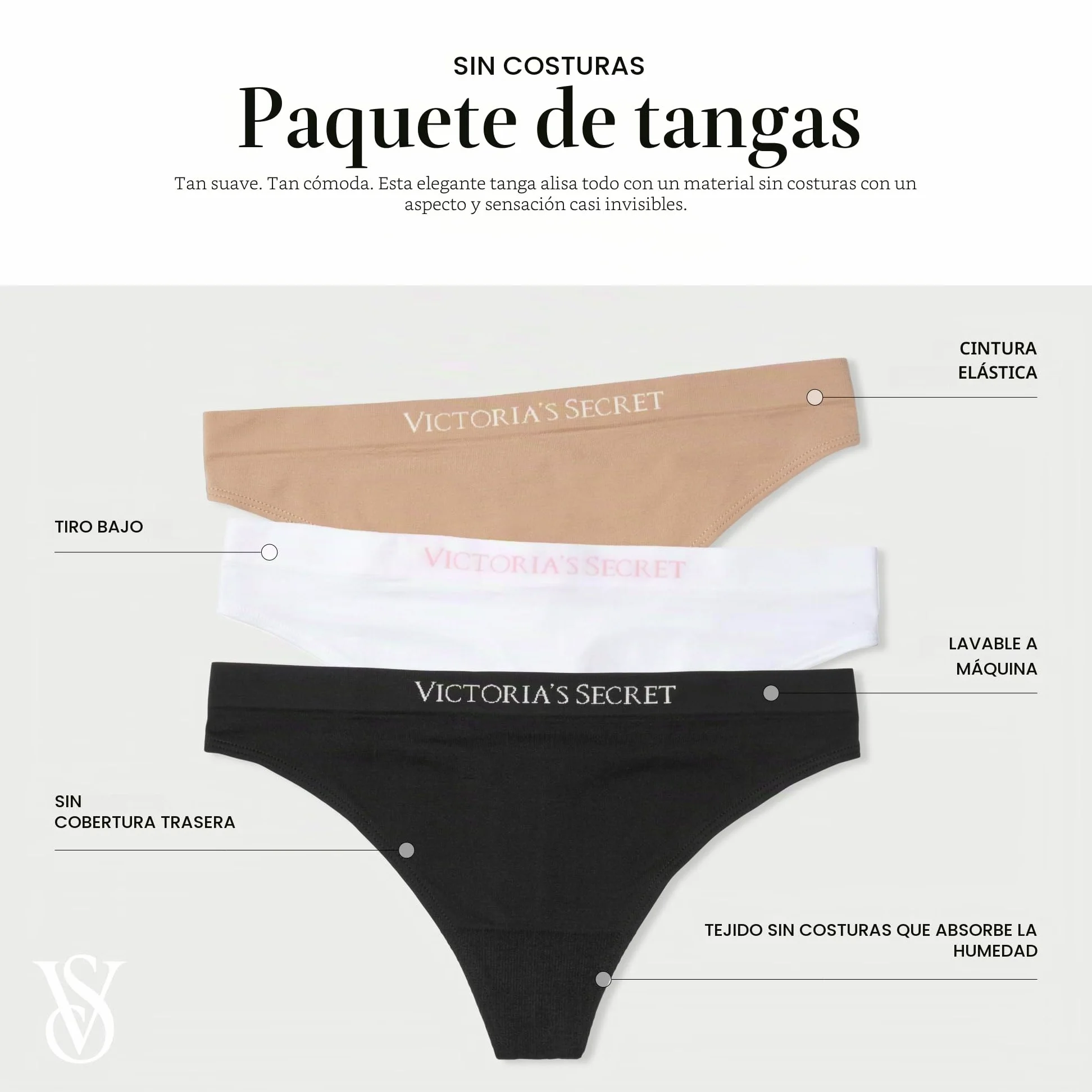 Victoria's Secret Tanga sin costuras para mujer, bragas para mujer, paquete múltiple (XS-XXL)