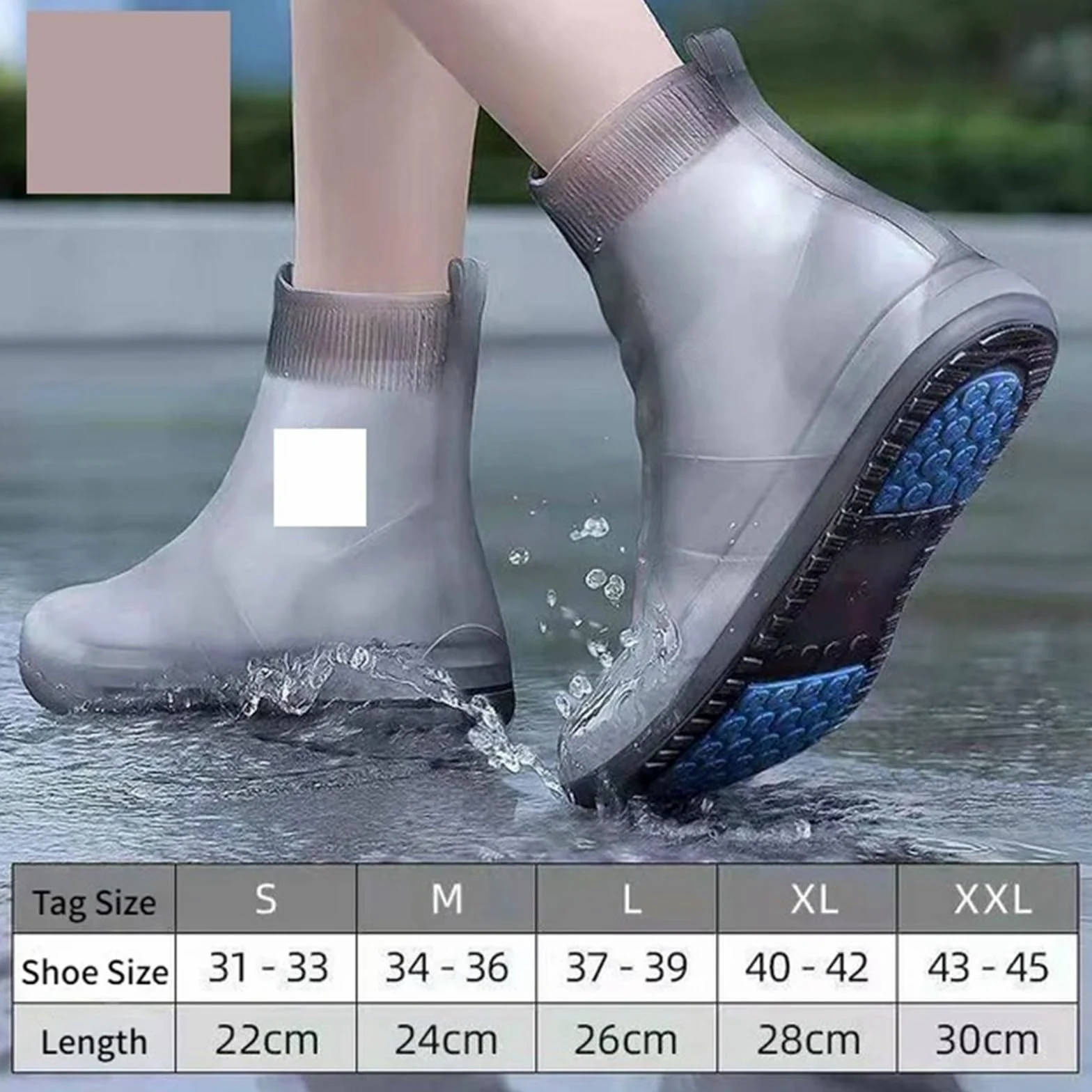 Botas de lluvia reutilizables, cubiertas for zapatos contra la, antideslizantes, silicona, resistentes al agua, for días lluviosos, 3 pares para Protección