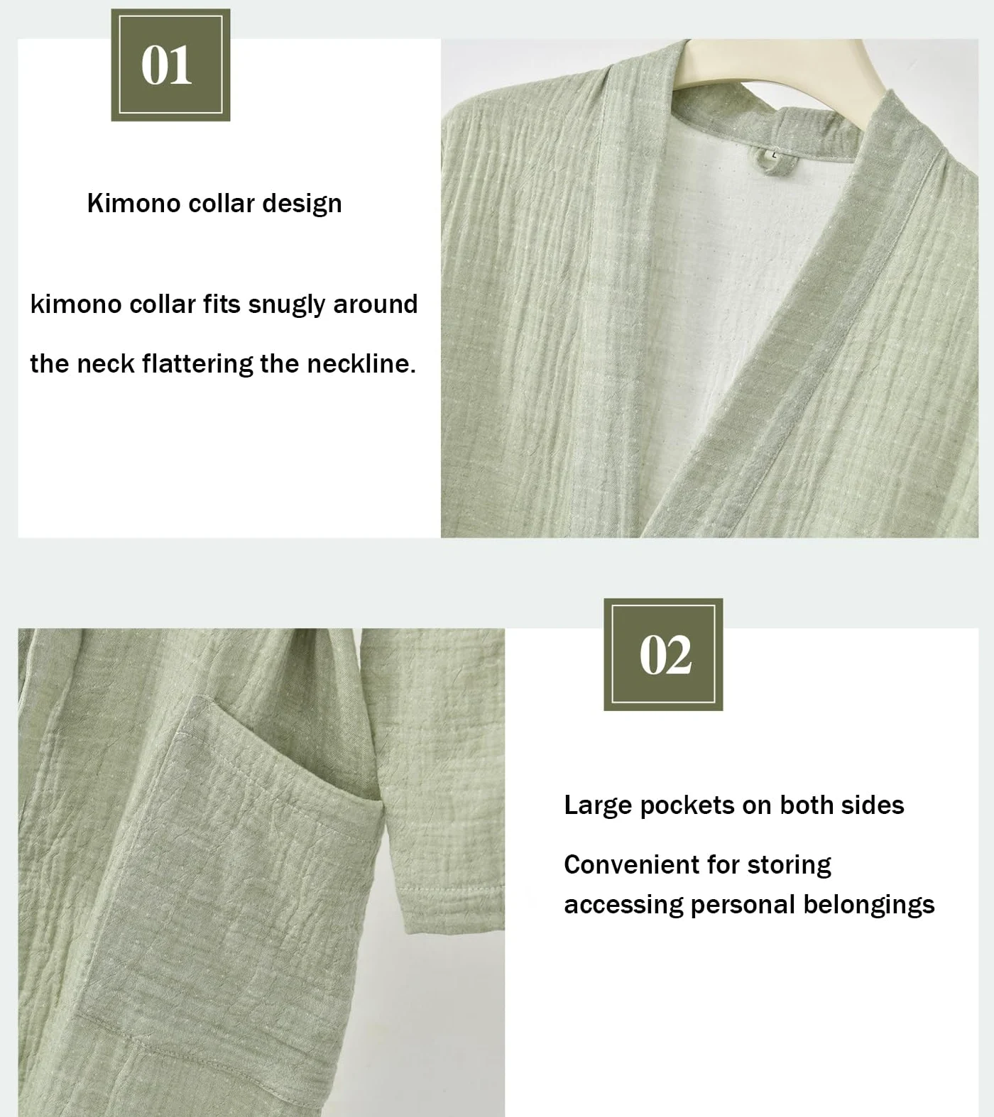 Bata unisex de gasa 100% algodón Bata de baño tipo kimono ligera de hilo teñido Ropa de dormir absorbente de muselina para spa para mujer
