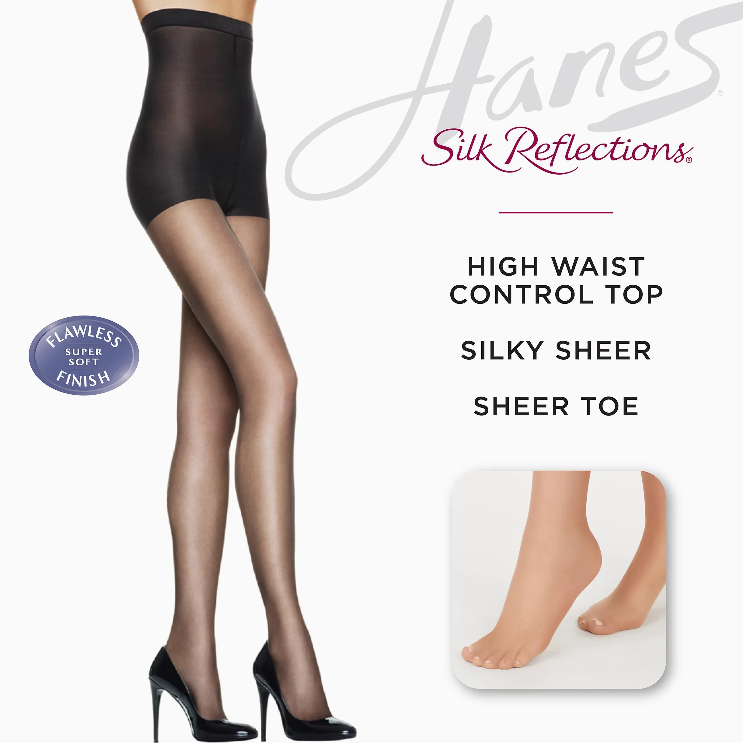 Hanes Silk Reflections Control Top Sheer Toe Silky Sheer High Waisted Pantyhose Pantimedias Mujer (Pack de 1)