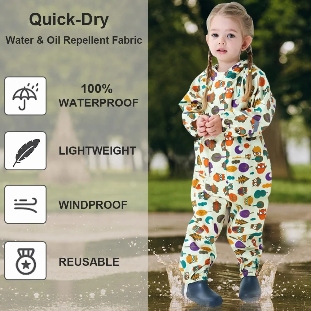 Impermeables para Niñas Niños Chubasqueros Chaquetas Ligero Capa de Lluvia Bebé Encapuchado Mono de Bolsillo Estampados Reflectante Abrigos Impermeables Unisex Niños 1-10 años