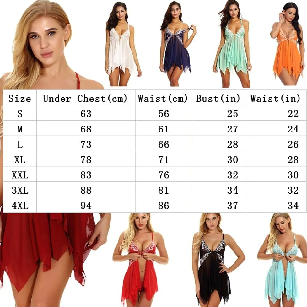 Ropa interior de mujer Lencería para mujeres Encaje Babydoll Sexy Chemise V-cuello Malla Ropa de dormir