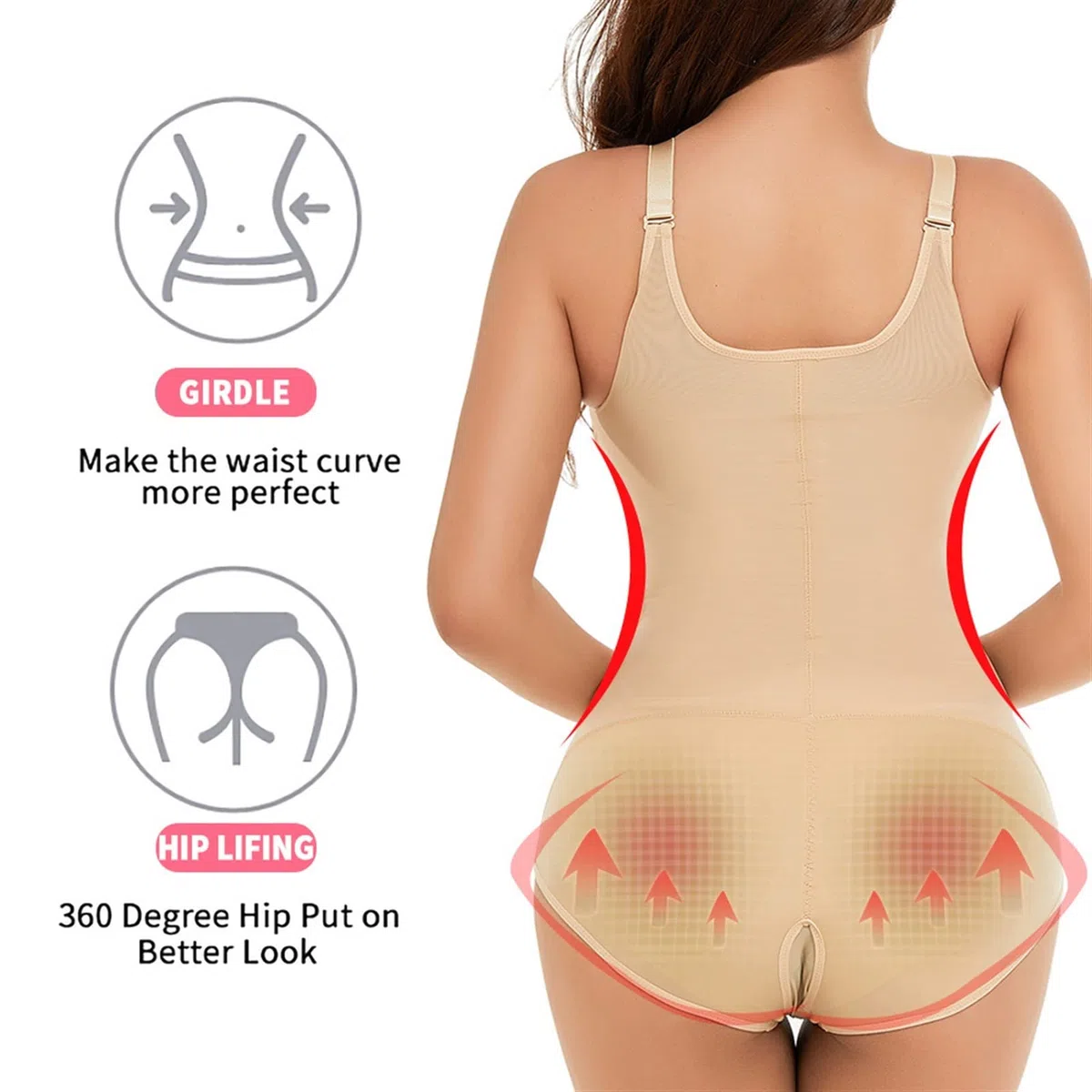 MMRTDJDR Body para Mujer Fajas De Control De Abdomen Faja Postquirúrgica Body Faja Levantador De Glúteos De Talla Grande,Natural-Medium