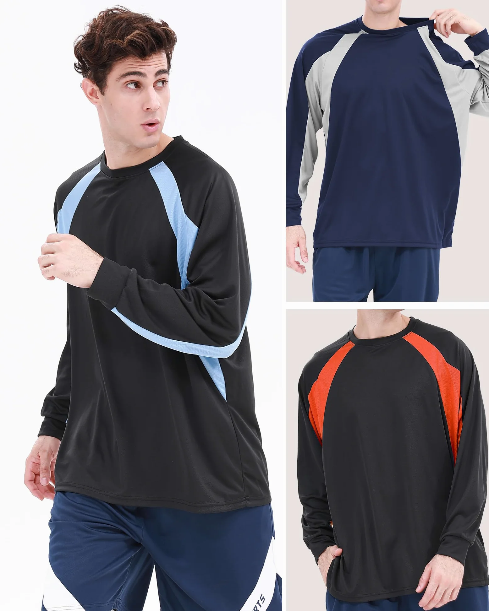 Paquete de 6 camisetas activas de secado rápido con cuello redondo para hombre [3 cortas + 3 mangas largas] para correr, gimnasio, entrenamiento, protección solar