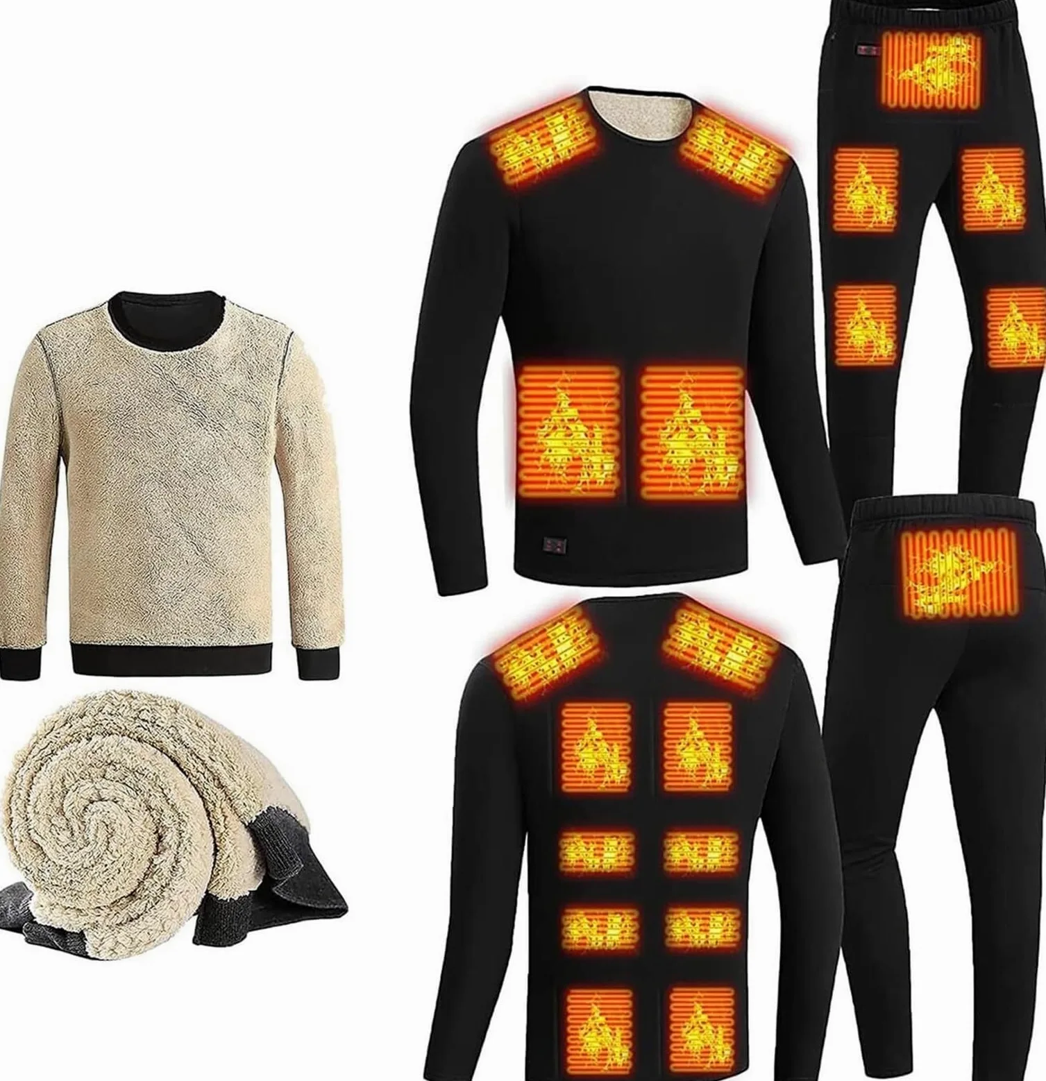 Ropa Interior térmica para Hombre, Traje Calefactor, Camiseta térmica de Manga Larga con calefacción eléctrica por USB, Pantalones, Capa Base, Traje cálido para Entrenar, Esquiar y Correr (n