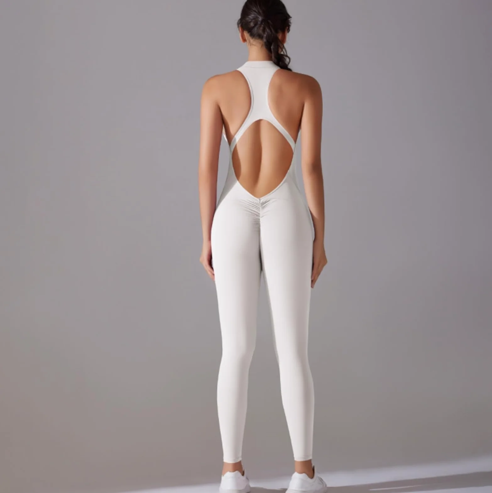 Mono de yoga sin espalda Mono Deportivo Sin Espalda For Mujer, Con Fruncido, Cremallera, For Yoga, Gimnasio, Mangas, For Entrenamiento, De Una Pieza Para Entrenamiento