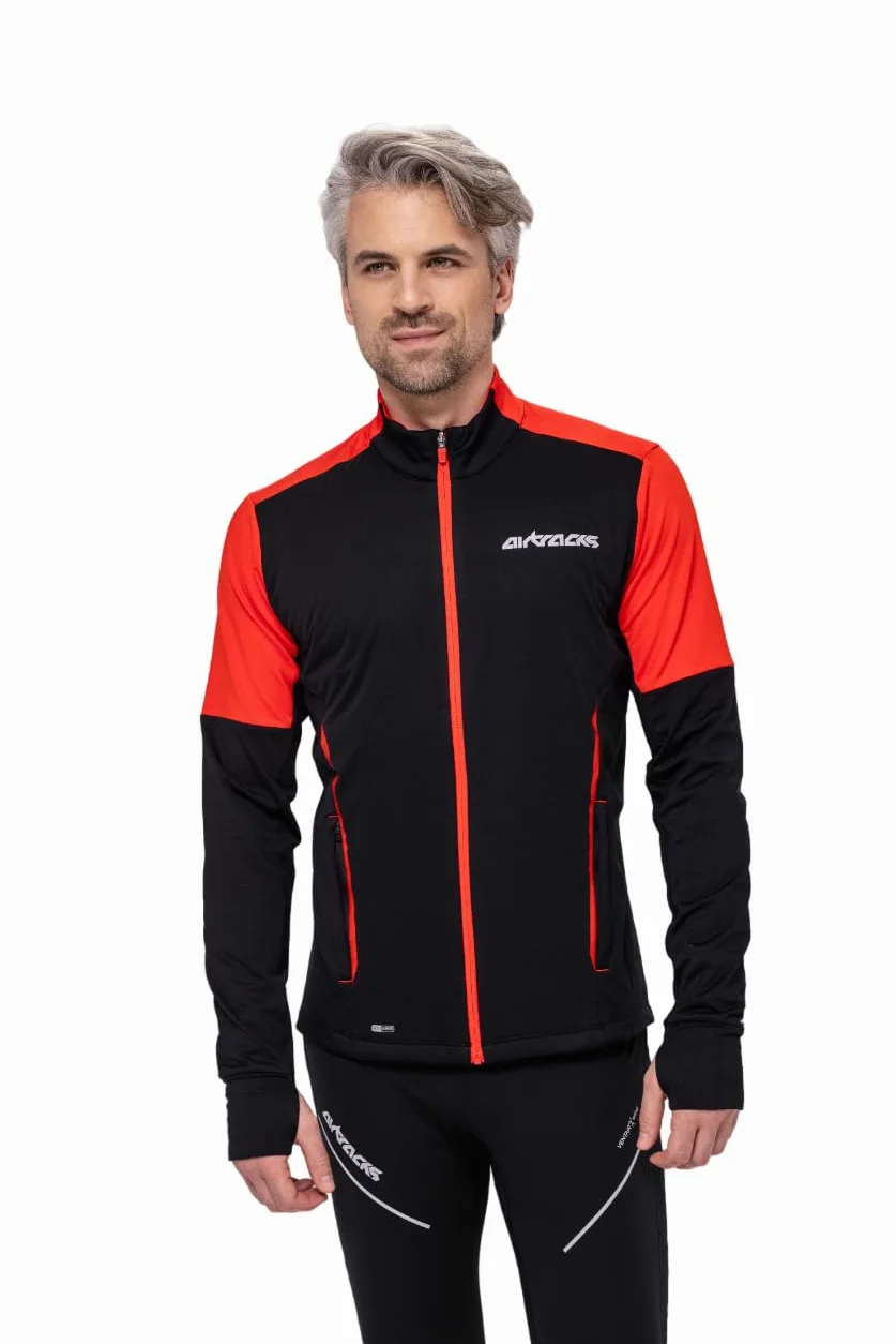 Airtracks Camiseta de manga larga para hombre de invierno, manga larga, térmica, de forro polar, resistente al viento, transpirable, reflectante, cremallera completa