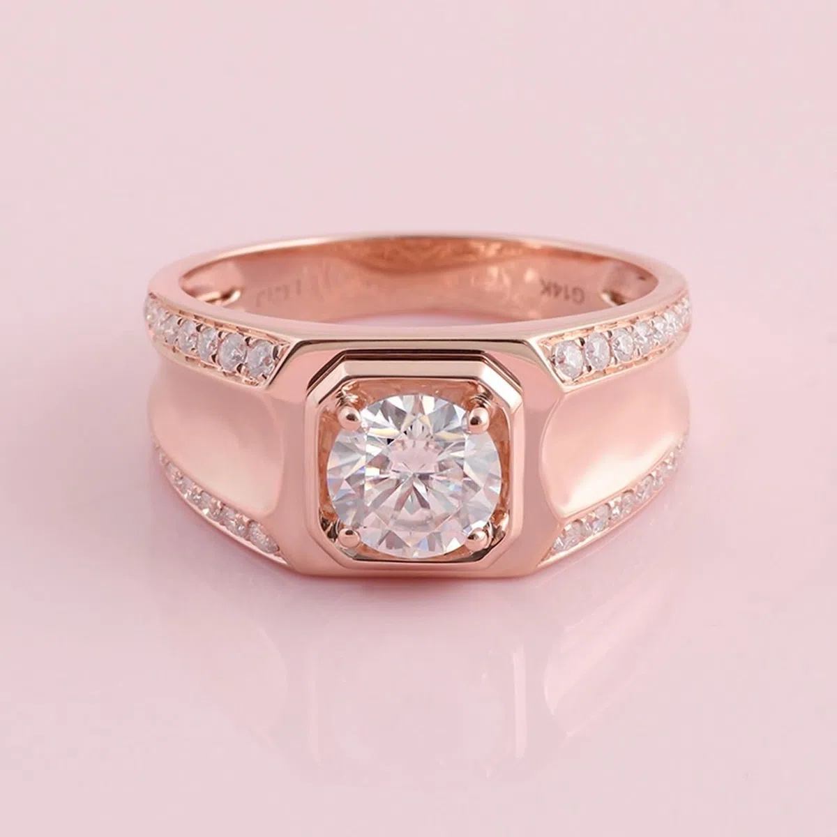 Wycian Anillos De Compromiso Anillo De Compromiso Mujer Moissanita Oro Rosa De 14 Quilates Anillo Redondo De 4 Puntas con Moissanita Tamaño 9,5 Moda Para Hermana Cumpleaños Joyas