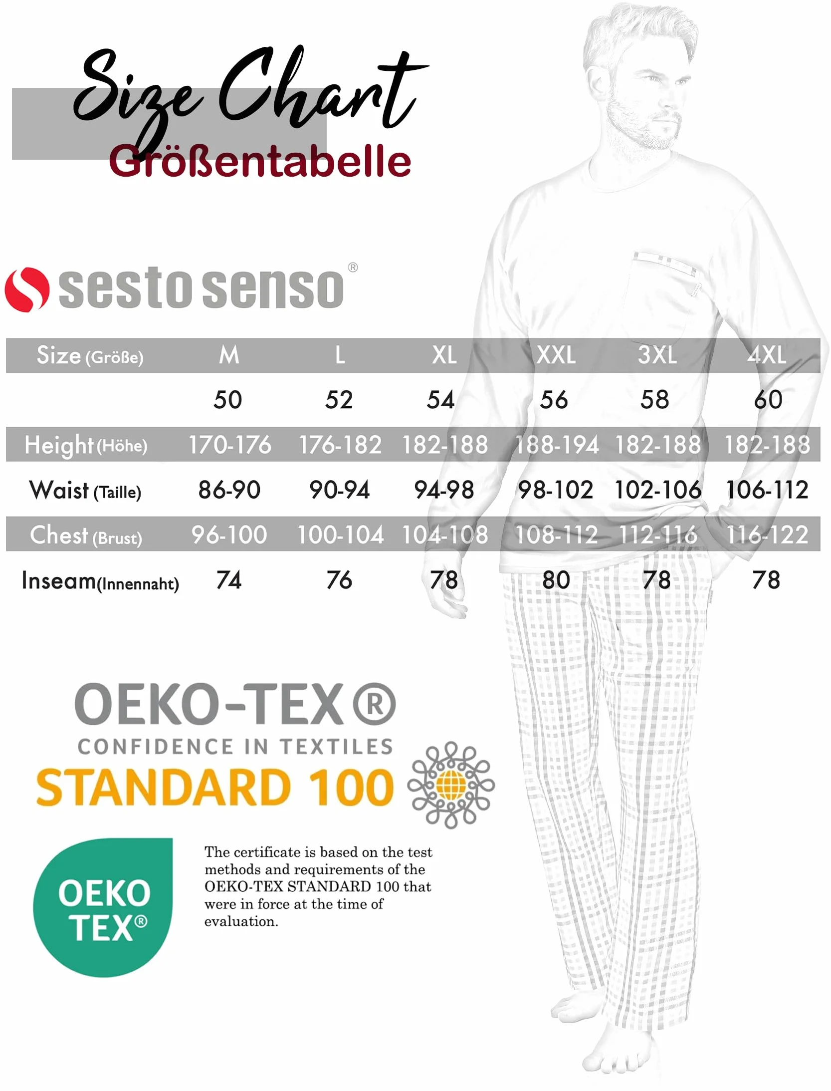 Sesto Senso Pijama de Algodón Militar para Hombre Manga Larga Pantalones de Pijama Conjunto de Ropa de Dormir