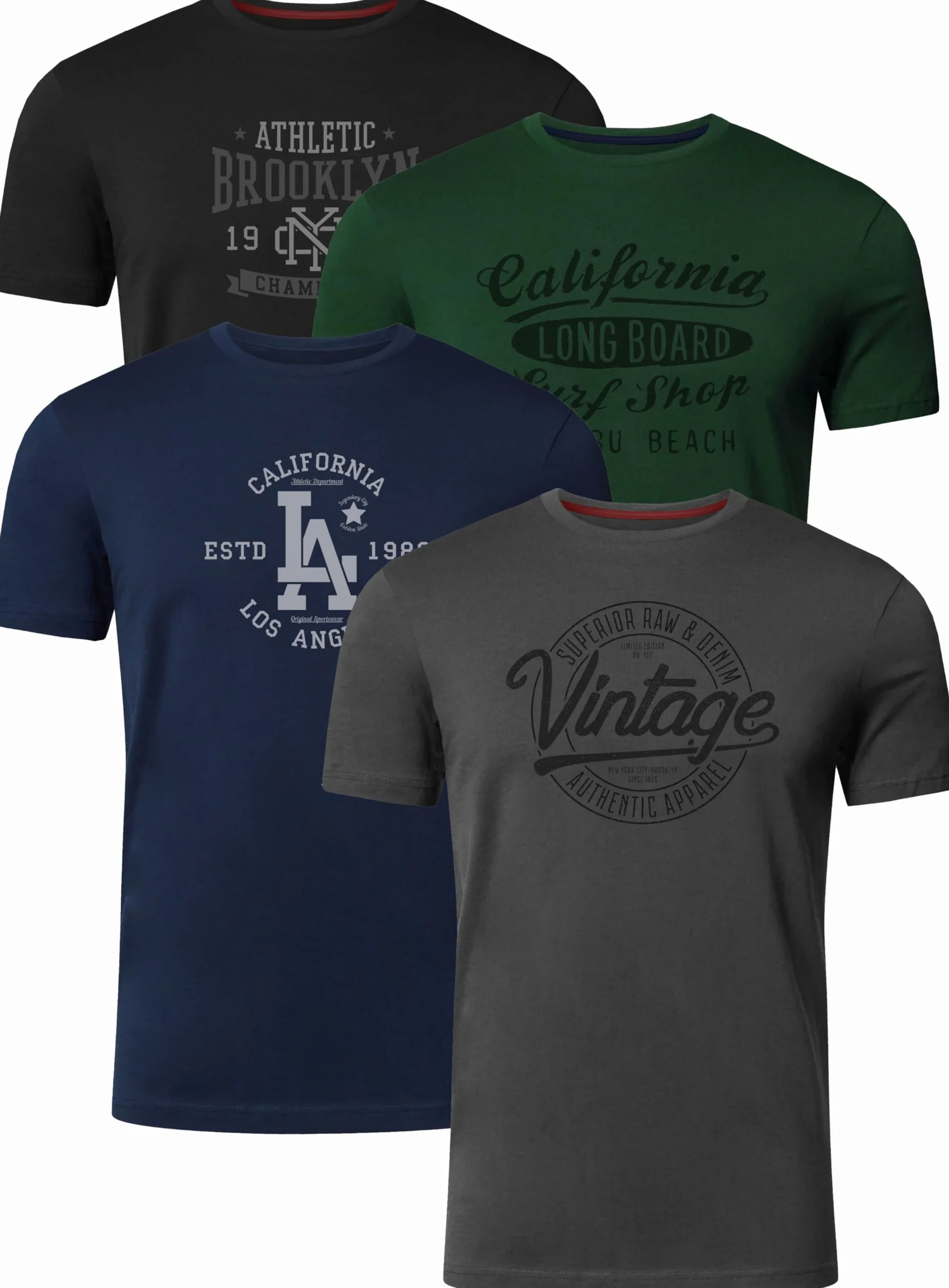 FULL TIME SPORTS Pack de 4 Camisetas Estampadas Hombre, Manga Corta, 100% Algodón, PRINT-001