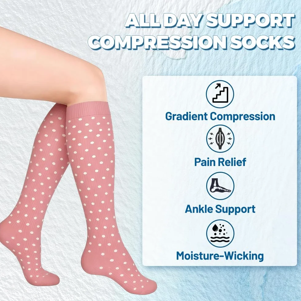 Flintronic 2/3/6 Pares Calcetines de Compresion 15-20mmHg para Enfermera, Running, Ciclismo