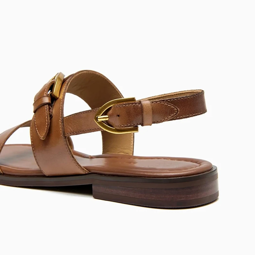 Sandalias de gladiador con hebilla y correa trasera para mujer, tacón redondo, lateral abierto, estilo gladiador, con hebilla de metal y correa trasera, sandalias de verano retro, Black, 38.5 EU