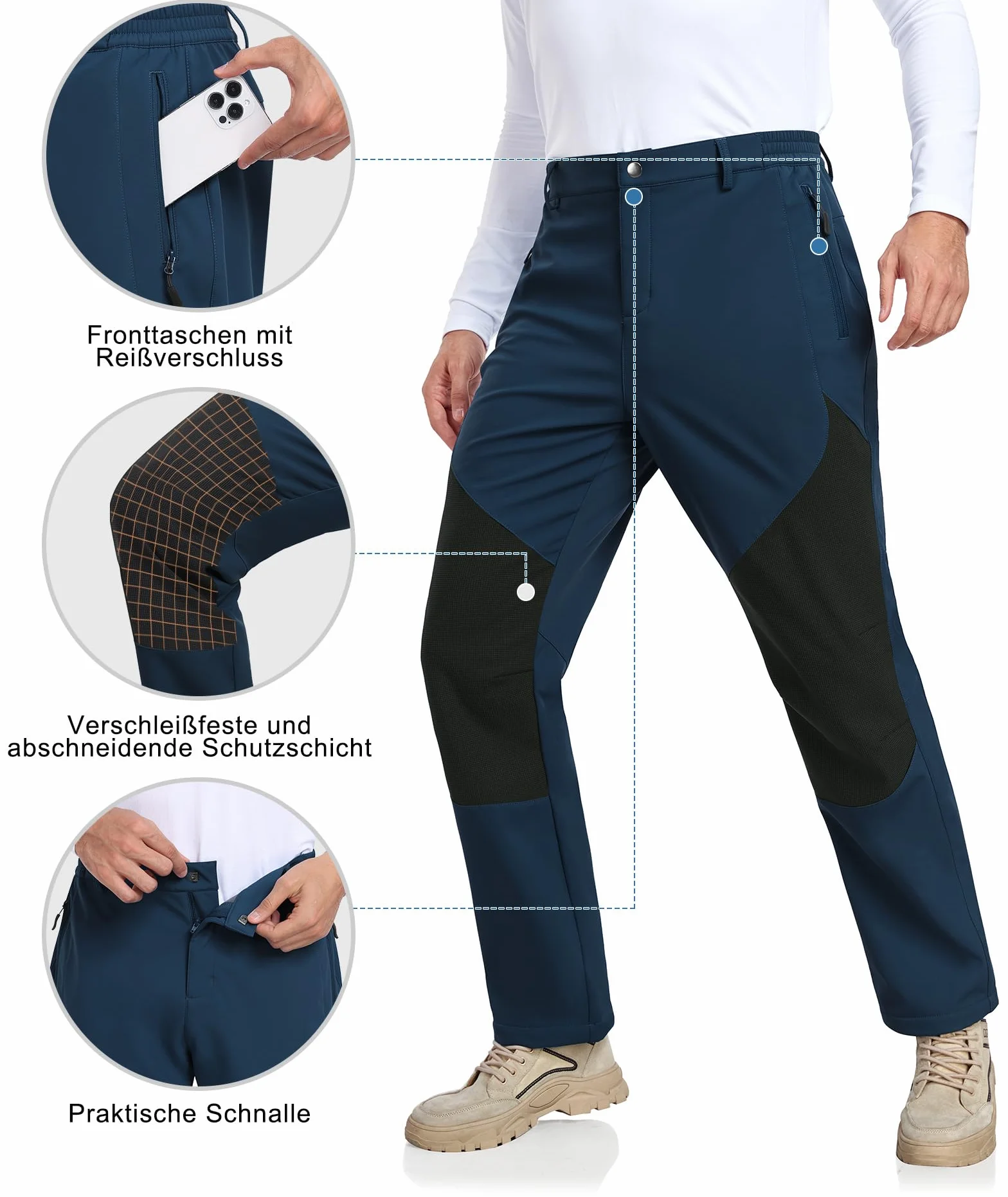 Pantalones Trekking Hombre Impermeables Pantalones Termico Alimentato Montaña Pantalon Moto Hombre Invierno Pantalon Ski con Tasca (Versión Relajada)