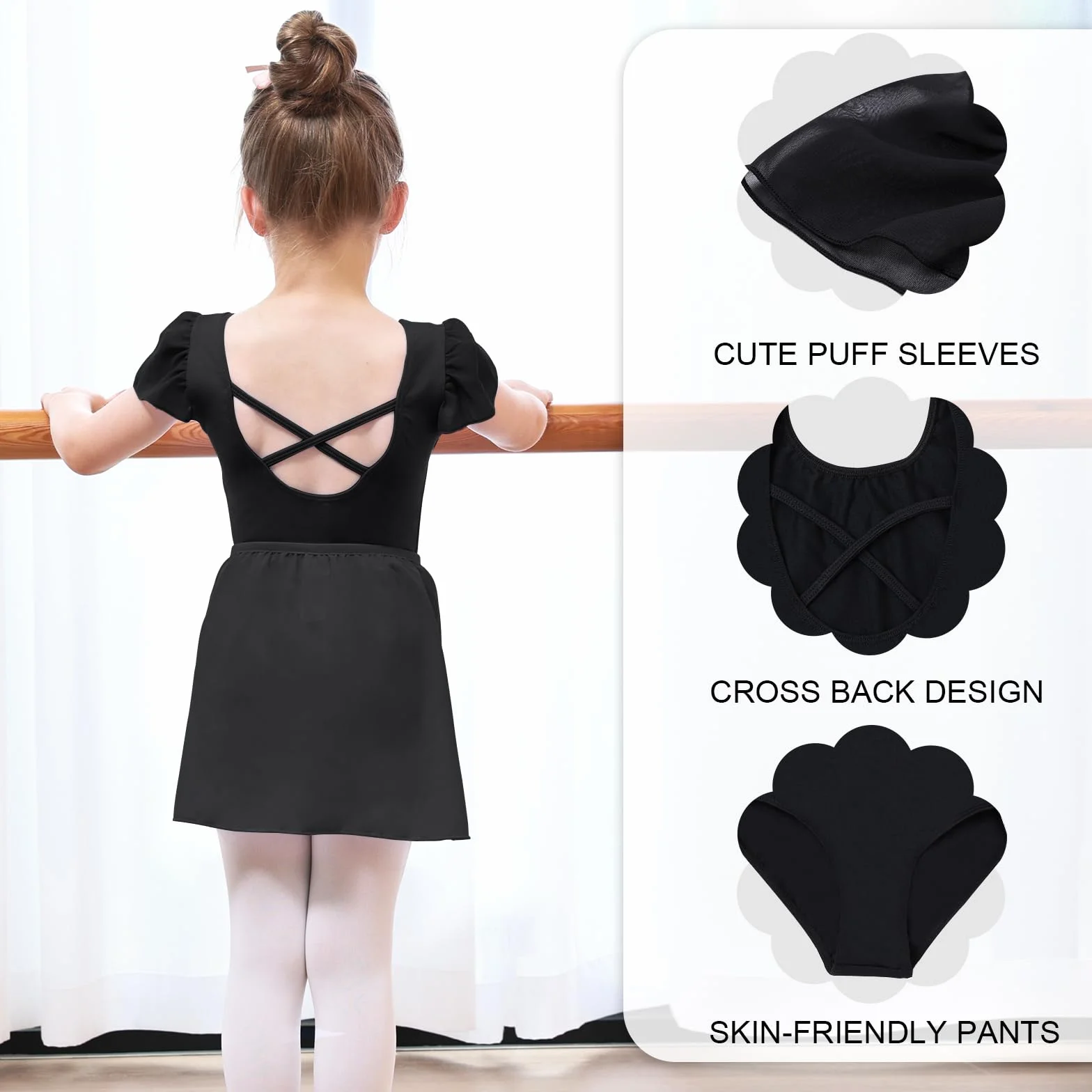 Bezioner Maillot Ballet Niña con Falda Removible Vestido Baile Manga de Soplo