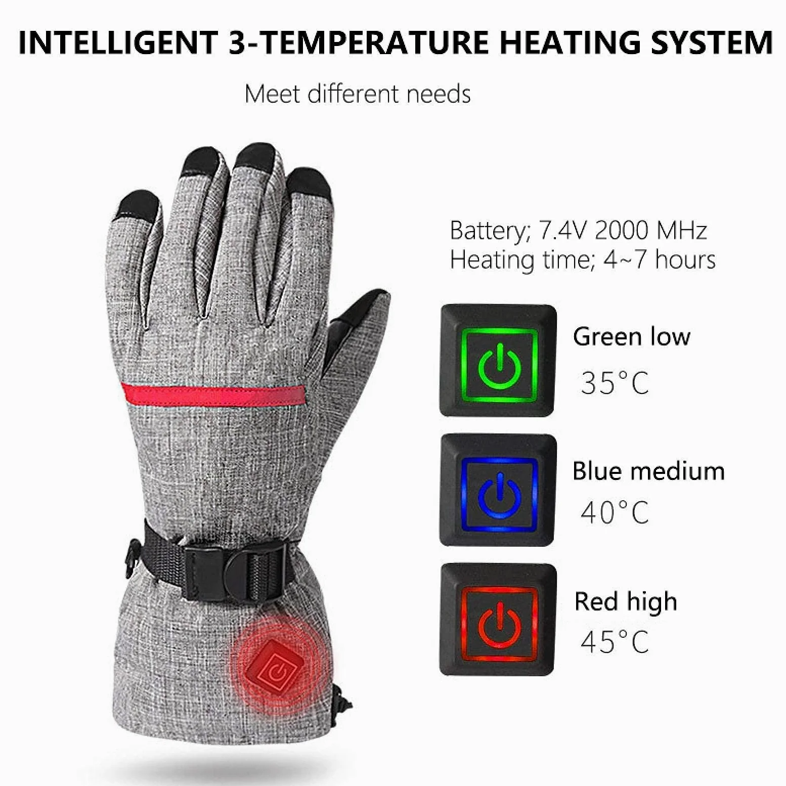Guantes Térmicos, Baterías Recargables Guantes Térmicos para Hombres Mujeres, 3 Niveles de Calentamiento, Guantes Impermeables y Cortavientos, Ciclismo Motocicleta Senderismo Esquí
