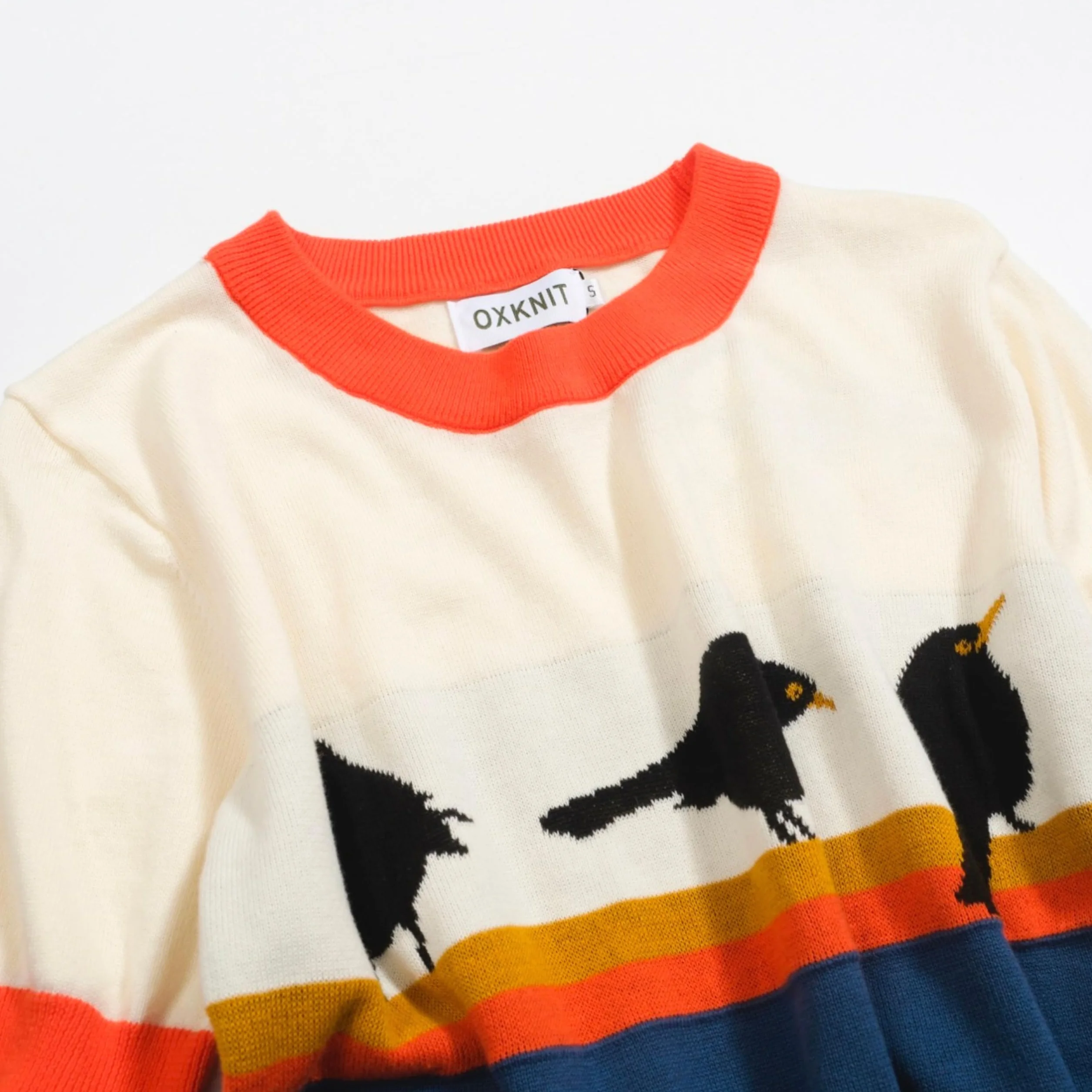 OXKNIT Camiseta de manga corta para mujer, color a juego, diseño de pájaro dulce a rayas de punto de algodón