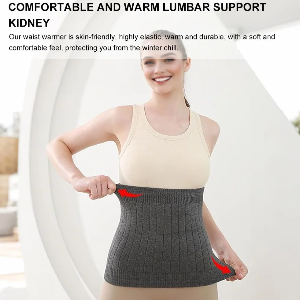 Calentador Lumbar Térmico de Punto Invierno Unisex, Calentador de Riñón Cinturón Elástico Cintura, Faja Lumbar Caliente Protector Abdominal para Invierno Prevenir el Resfriado del Vientre, Gris, L