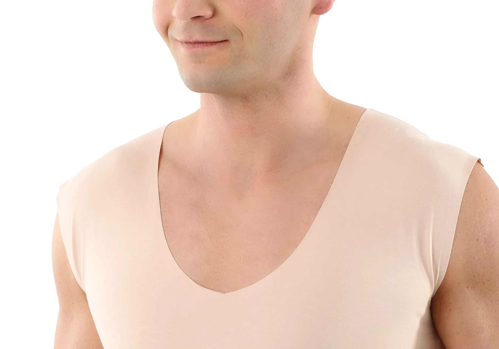 ALBERT KREUZ Camiseta Interior Invisible sin Mangas en Tejido algodón Elastico Clean Cut sin Costuras con Cuello en V Profundo Color Piel